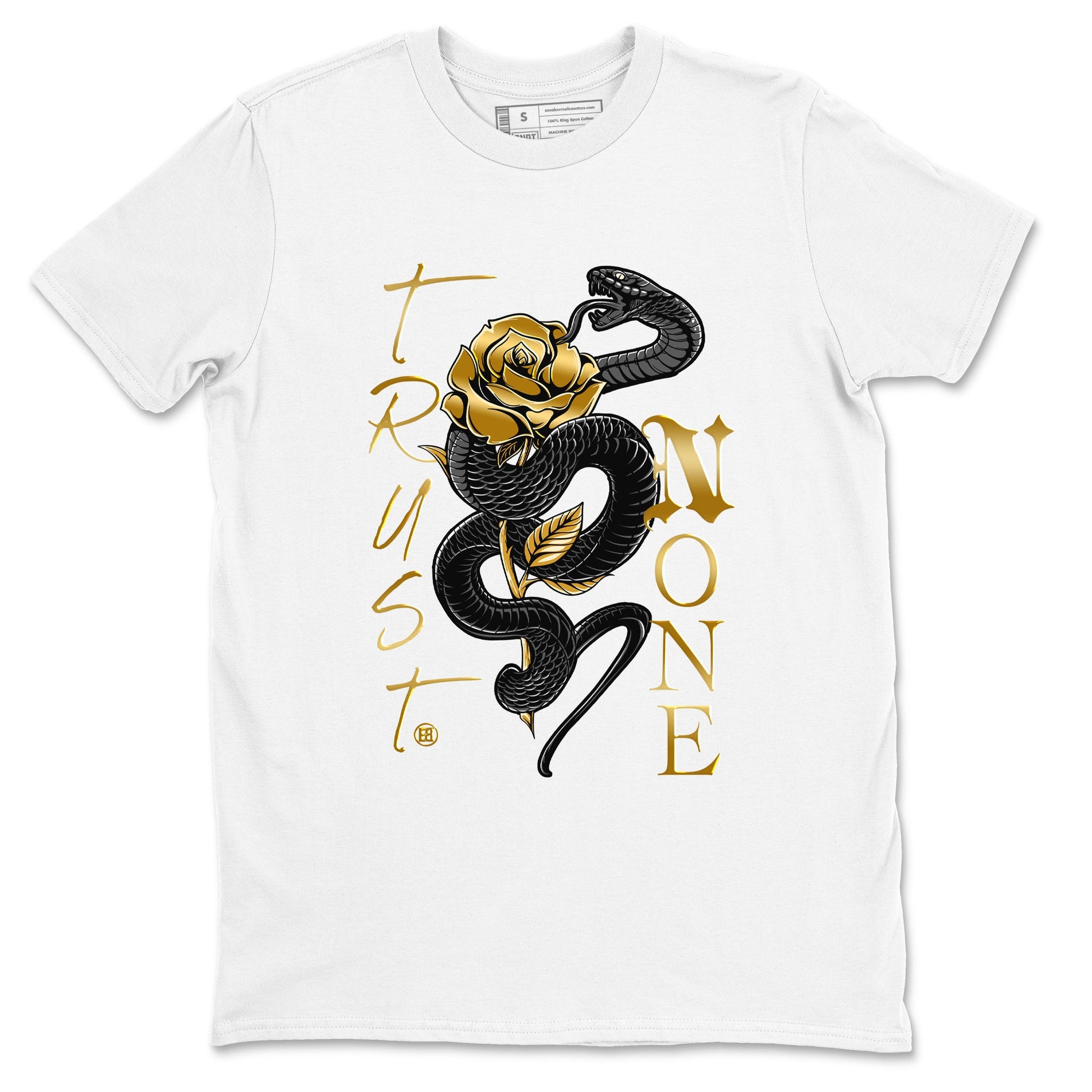 Air Jordan 1 High OG Black Metallic Gold shirts to match jordans Trust None sneaker match tees Jordan 1 Black Metallic Gold SNRT Sneaker Tees streetwear brand White 2 unisex cotton tee