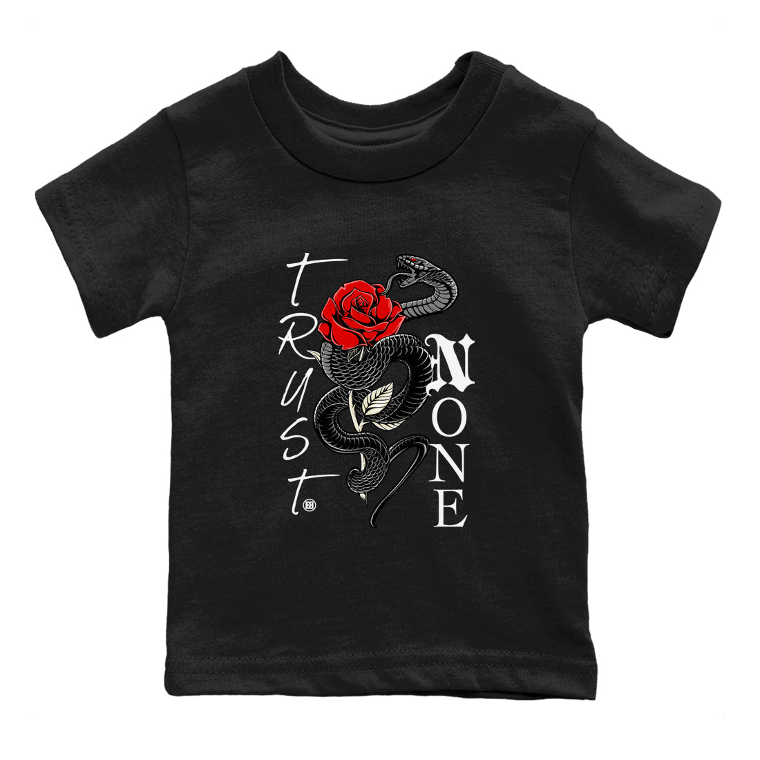 1s Black Toe Reimagined shirts to match jordans Trust None sneaker match tees Air Jordan 1 Black Toe Reimagined SNRT Sneaker Tees streetwear brand Baby and Youth Black 2 cotton tee