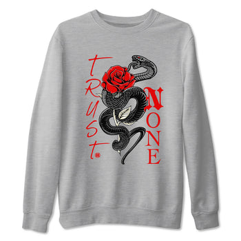 1s Black Toe Reimagined shirts to match jordans Trust None sneaker match tees Air Jordan 1 Black Toe Reimagined SNRT Sneaker Tees streetwear brand Heather Grey 2 unisex cotton tee