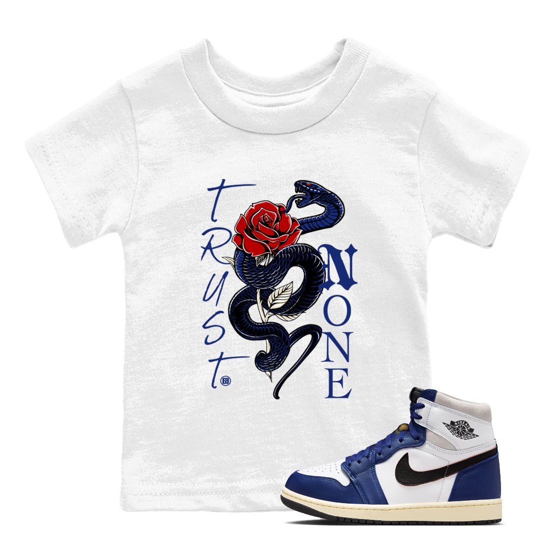 1s Rare Air shirts to match jordans Trust None sneaker match tees Air Jordan 1 High OG Rare Air Deep Royal Blue match shoes to clothes SNRT Sneaker Tees Youth Baby White 1 tee