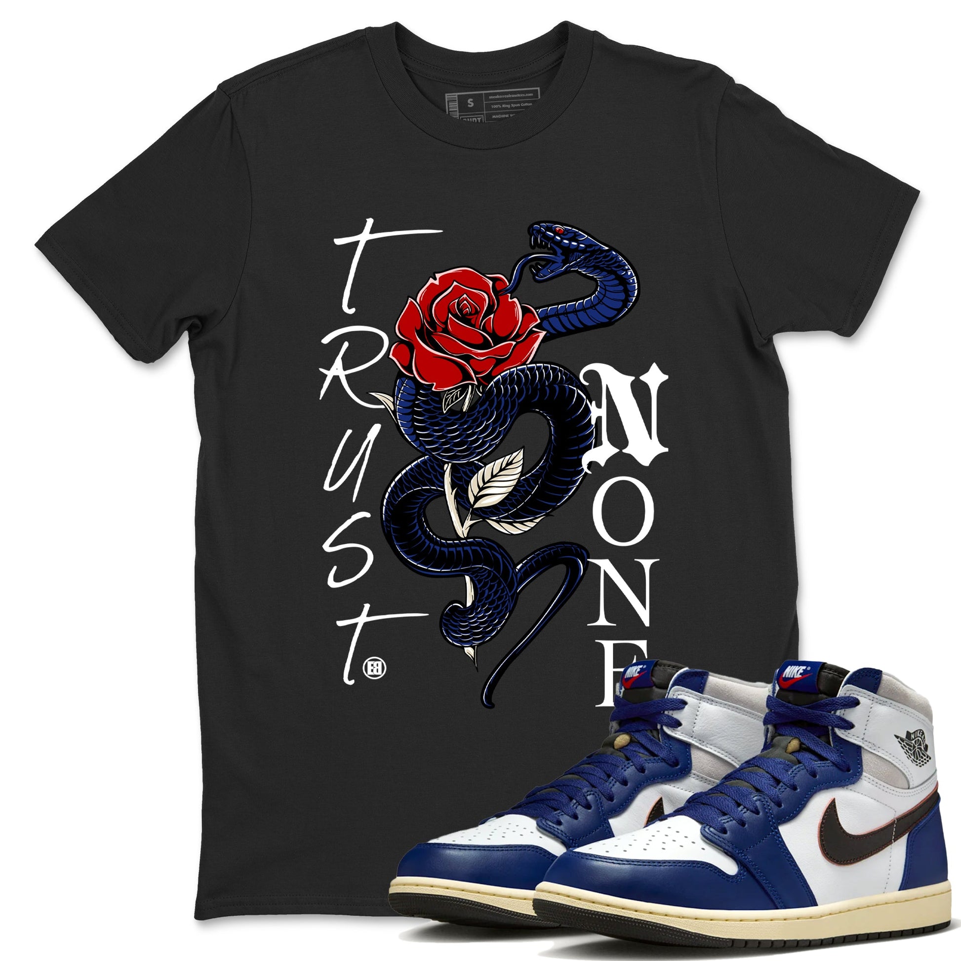 1s Rare Air shirts to match jordans Trust None sneaker match tees Air Jordan 1 High OG Rare Air Deep Royal Blue match shoes to clothes SNRT Sneaker Tees unisex cotton Black 1 shirts
