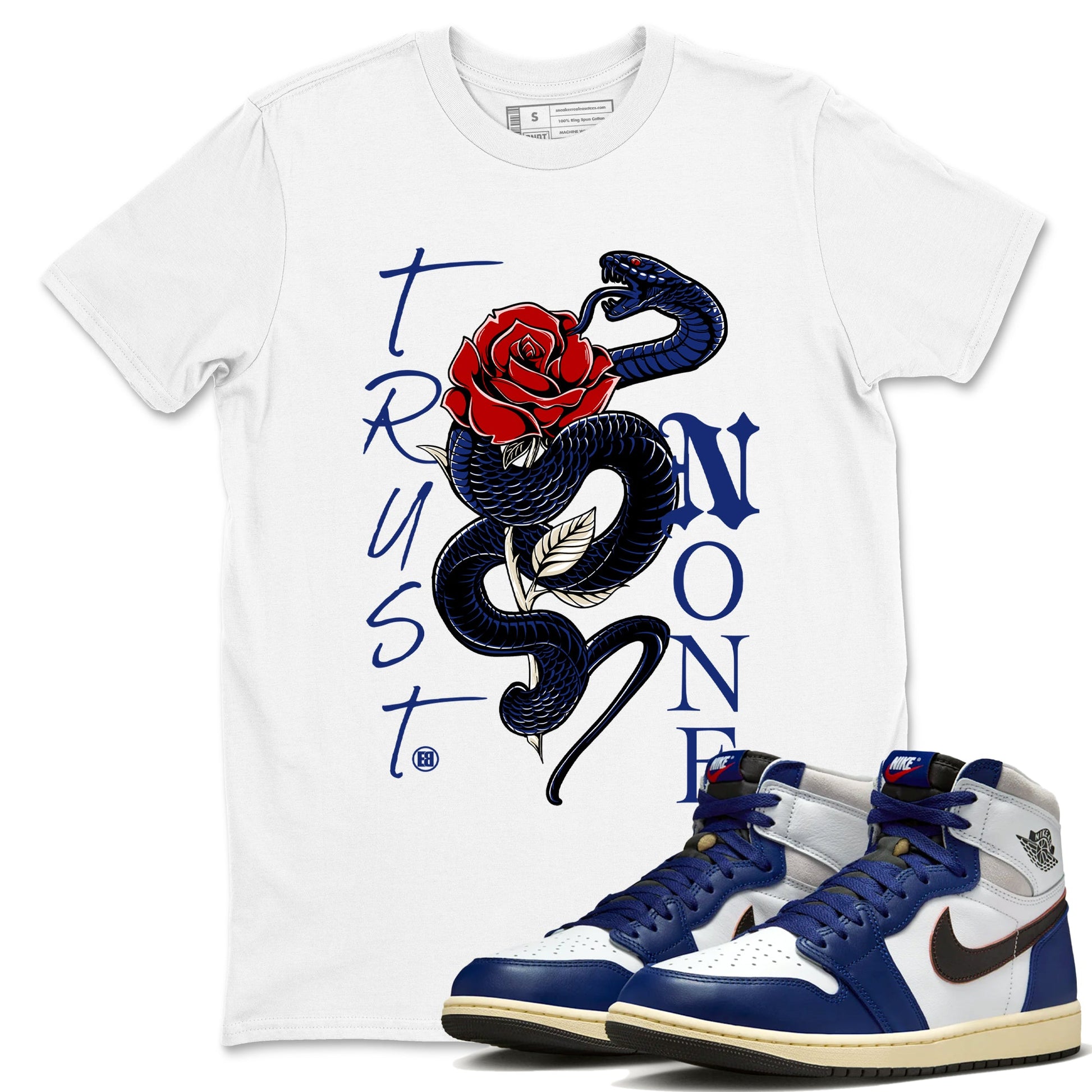 1s Rare Air shirts to match jordans Trust None sneaker match tees Air Jordan 1 High OG Rare Air Deep Royal Blue match shoes to clothes SNRT Sneaker Tees unisex cotton White 1 shirts