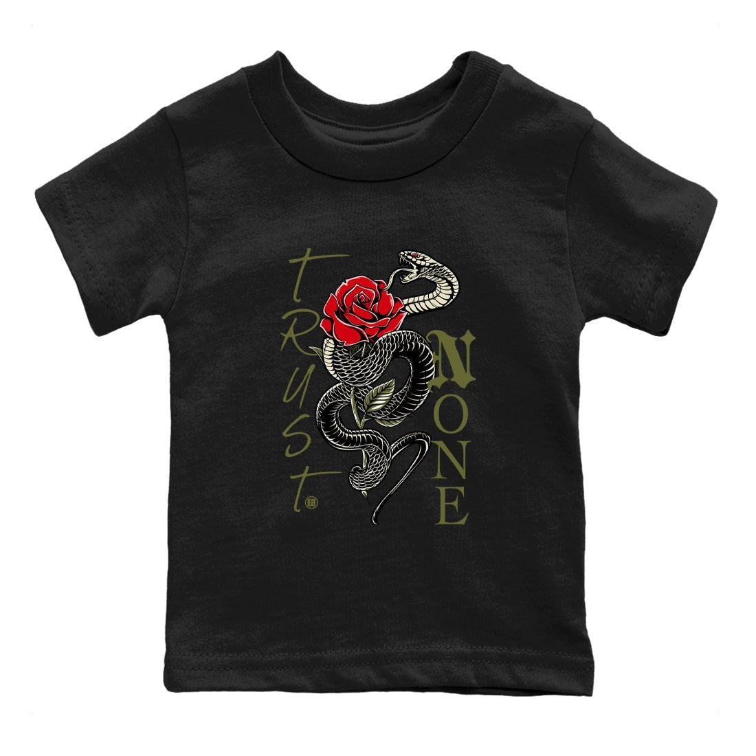 1s Travis Scott Medium Olive shirts to match jordans Trust None sneaker match tees Air Jordan 1 Travis Scott Medium Olive SNRT Sneaker Release Tees Youth Baby Black 2 crew neck shirts