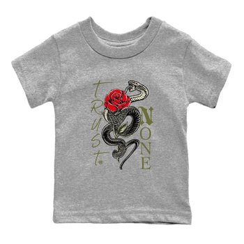 1s Travis Scott Medium Olive shirts to match jordans Trust None sneaker match tees Air Jordan 1 Travis Scott Medium Olive SNRT Sneaker Release Tees Youth Baby Heather Grey 2 crew neck shirts