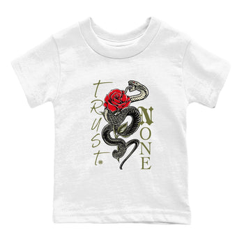1s Travis Scott Medium Olive shirts to match jordans Trust None sneaker match tees Air Jordan 1 Travis Scott Medium Olive SNRT Sneaker Release Tees Youth Baby White 2 crew neck shirts