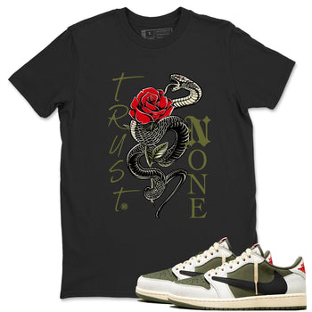 1s Travis Scott Medium Olive shirts to match jordans Trust None sneaker match tees Air Jordan 1 Travis Scott Medium Olive SNRT Sneaker Release Tees unisex cotton Black 1 crew neck shirts