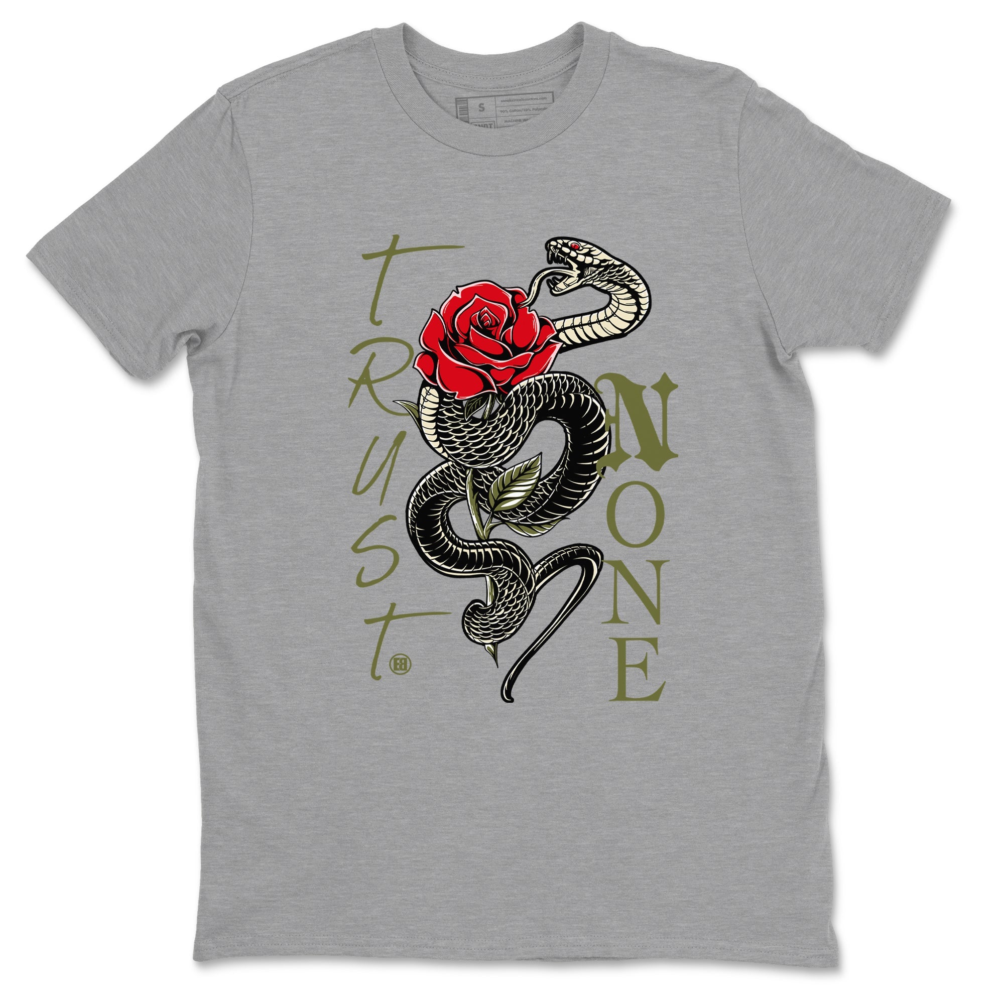 1s Travis Scott Medium Olive shirts to match jordans Trust None sneaker match tees Air Jordan 1 Travis Scott Medium Olive SNRT Sneaker Release Tees unisex cotton Heather Grey 2 crew neck shirts