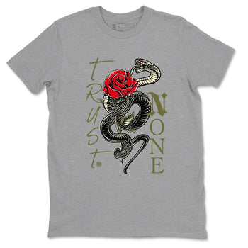 1s Travis Scott Medium Olive shirts to match jordans Trust None sneaker match tees Air Jordan 1 Travis Scott Medium Olive SNRT Sneaker Release Tees unisex cotton Heather Grey 2 crew neck shirts