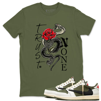 1s Travis Scott Medium Olive shirts to match jordans Trust None sneaker match tees Air Jordan 1 Travis Scott Medium Olive SNRT Sneaker Release Tees unisex cotton Military Green 1 crew neck shirts
