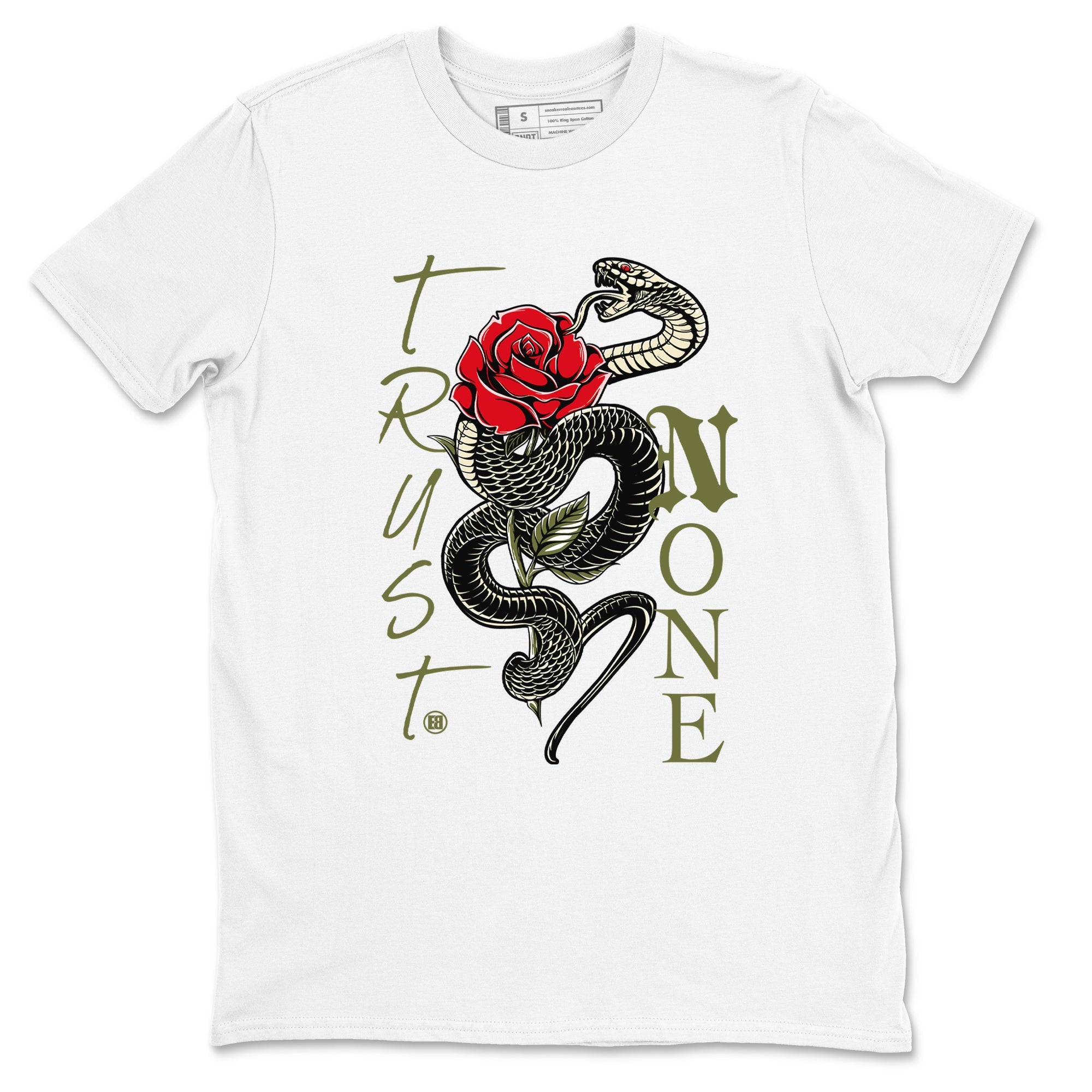 1s Travis Scott Medium Olive shirts to match jordans Trust None sneaker match tees Air Jordan 1 Travis Scott Medium Olive SNRT Sneaker Release Tees unisex cotton White 2 crew neck shirts