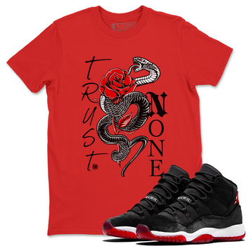 11s Bred Velvet shirts to match jordans Trust None sneaker match tees Air Jordan 11 Bred Velvet SNRT Sneaker Tees streetwear brand Red 1 unisex cotton tee