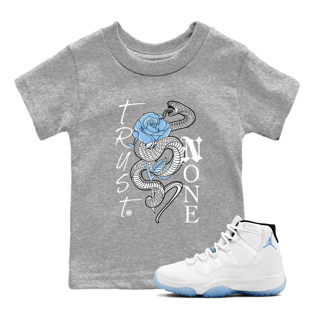AJ11 Retro Legend Blue shirts to match jordans Trust None best t shirts to wear with jordans 11s Legend Blue match shoes to clothes SNRT Sneaker Tees Youth Baby Heather Grey 1 tee