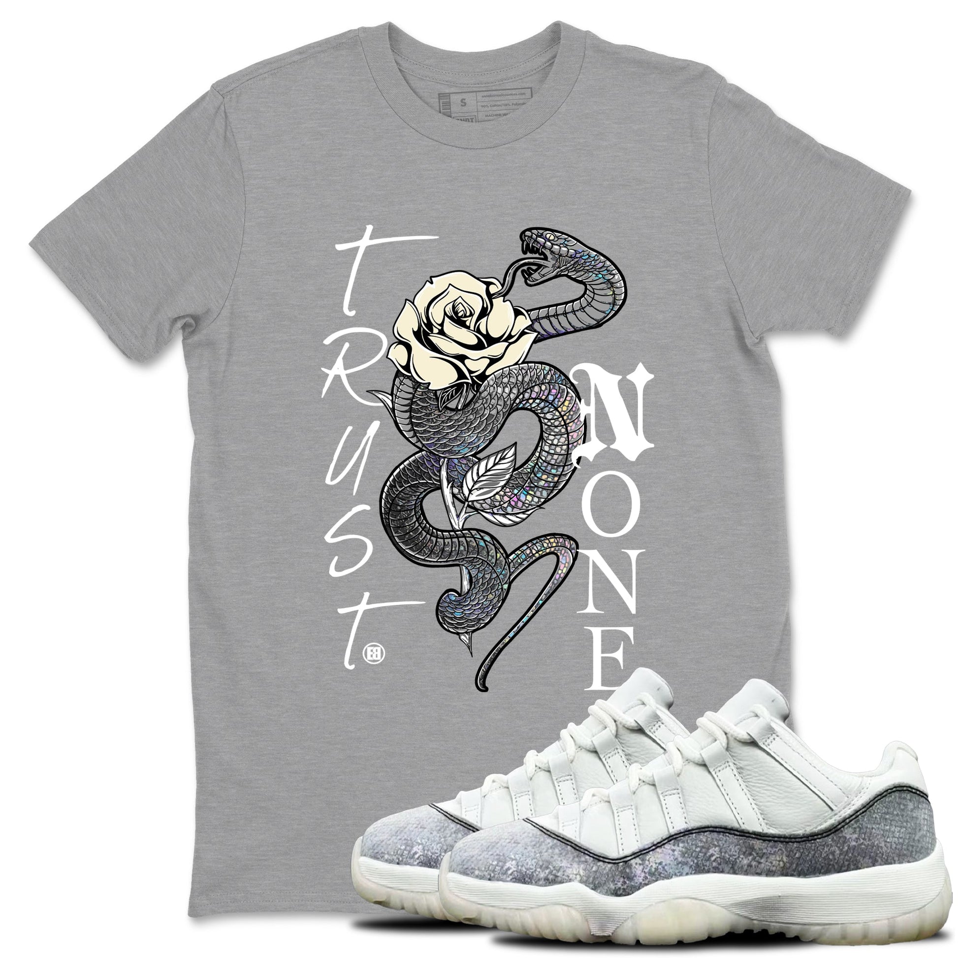 Jordan 11 Low Snake shirts to match jordans Trust None sneaker match tees Air Jordan 11 Year Of The Snake best t shirts to wear with jordans SNRT Sneaker Tees unisex cotton Heather Grey 1 shirts