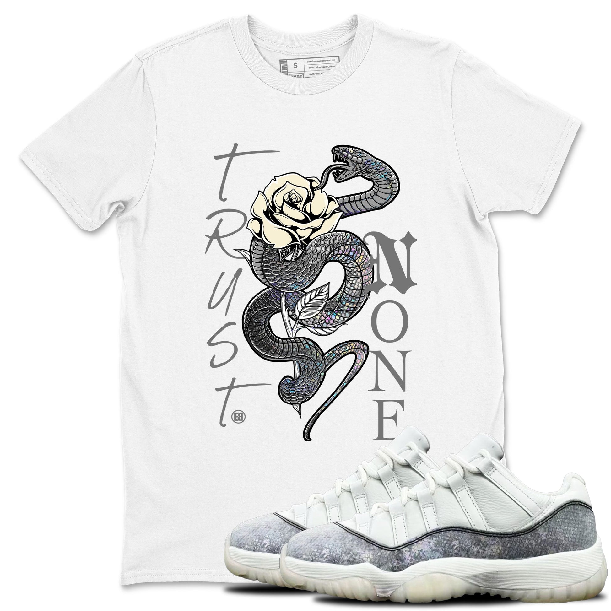 Jordan 11 Low Snake shirts to match jordans Trust None sneaker match tees Air Jordan 11 Year Of The Snake best t shirts to wear with jordans SNRT Sneaker Tees unisex cotton White 1 shirts