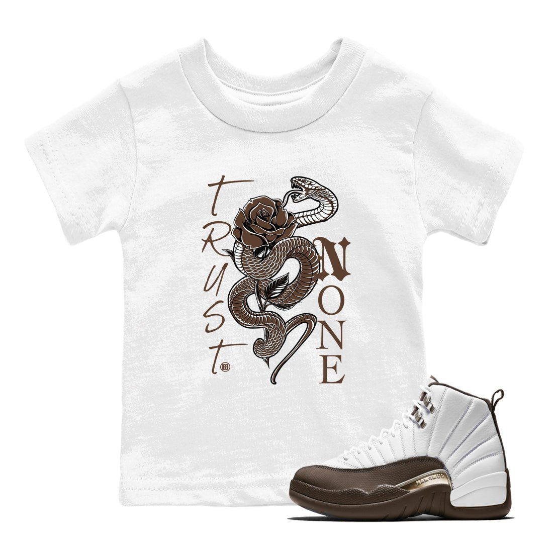 12s Baroque Brown shirts to match jordans Trust None sneaker match tees Air Jordan 12 Baroque Brown match shoes to clothes SNRT Sneaker Tees Youth Baby White 1 tee