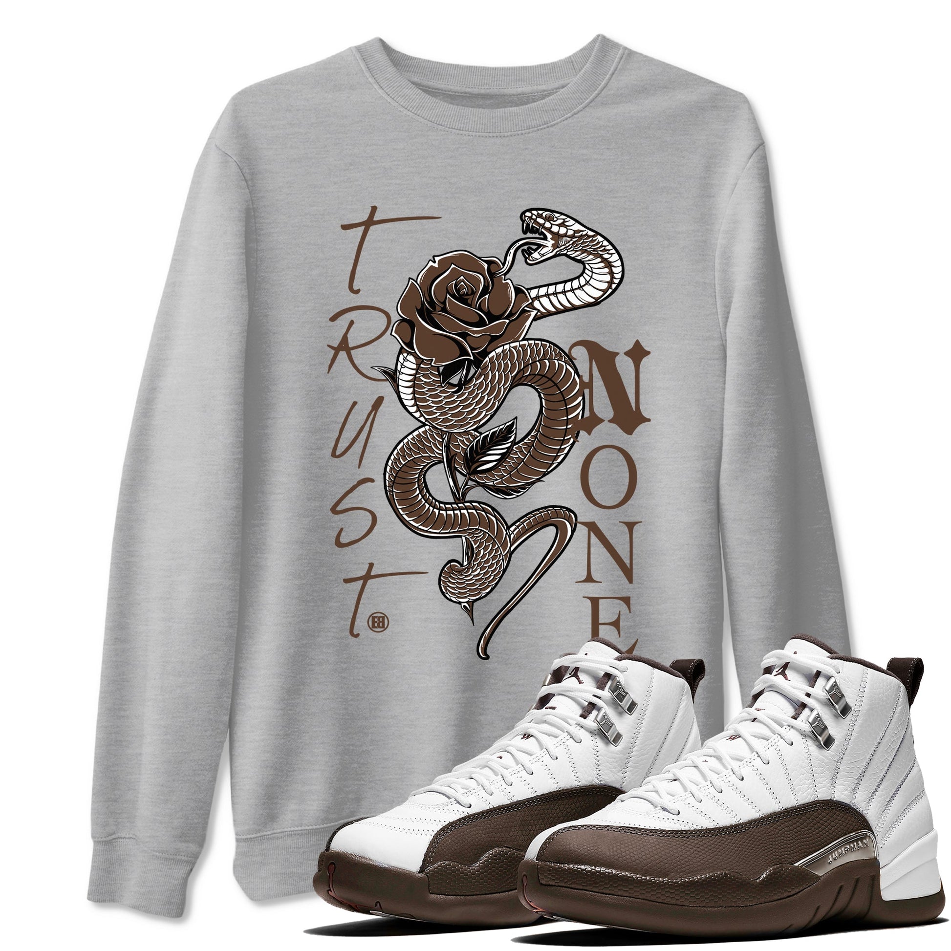 12s Baroque Brown shirts to match jordans Trust None sneaker match tees Air Jordan 12 Baroque Brown match shoes to clothes SNRT Sneaker Tees unisex cotton Heather Grey 1 shirts