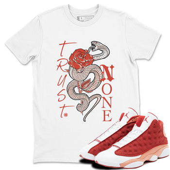 13s Dune Red shirts to match jordans Trust None sneaker match tees Air Jordan 13 Dune Red SNRT Sneaker Tees streetwear brand White 1 unisex cotton tee