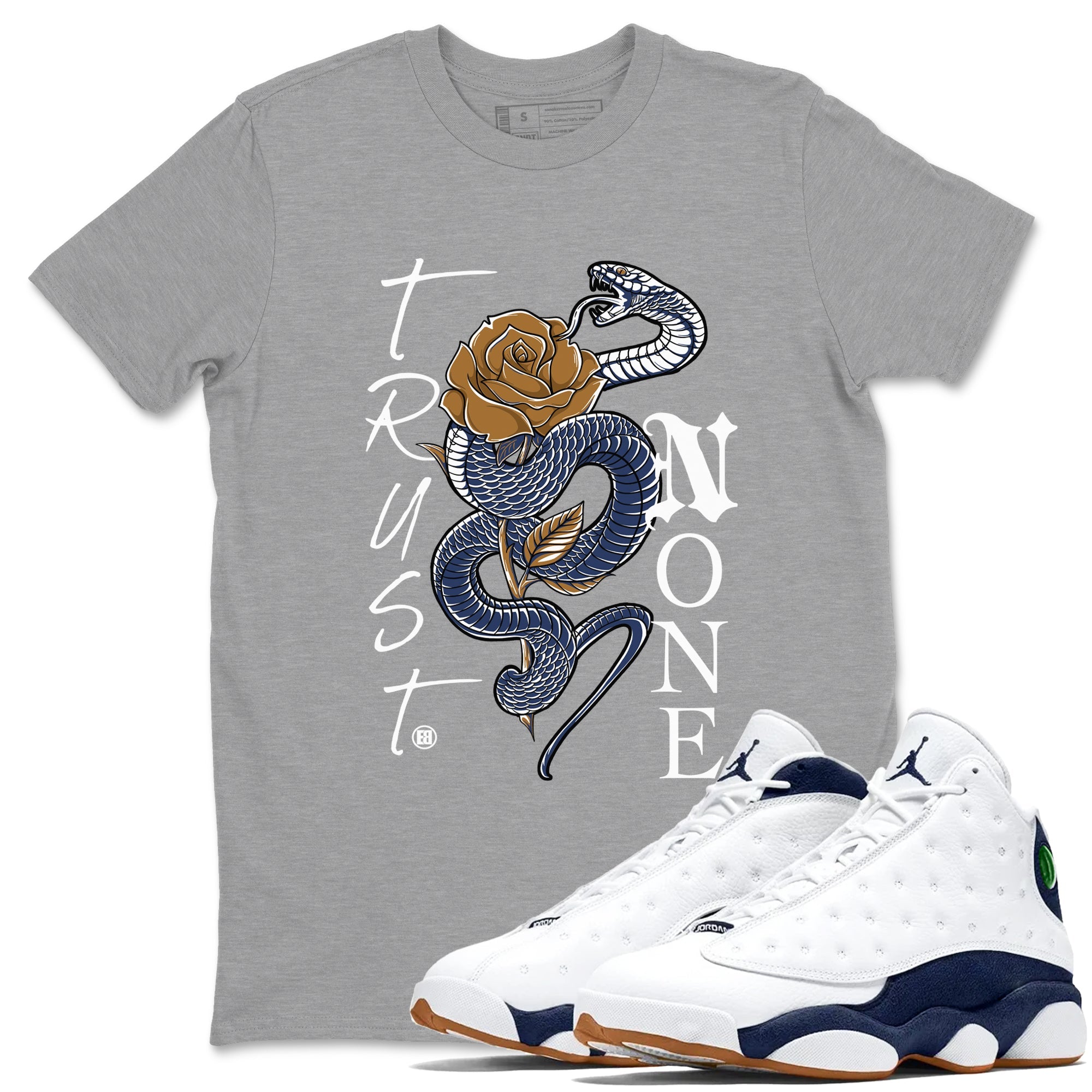 13s Midnight Navy shirts to match jordans Trust None sneaker match tees Air Jordan 13 Midnight Navy SNRT Sneaker Release Tees unisex cotton Heather Grey 1 crew neck shirts