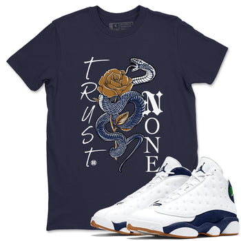 13s Midnight Navy shirts to match jordans Trust None sneaker match tees Air Jordan 13 Midnight Navy SNRT Sneaker Release Tees unisex cotton Navy 1 crew neck shirts