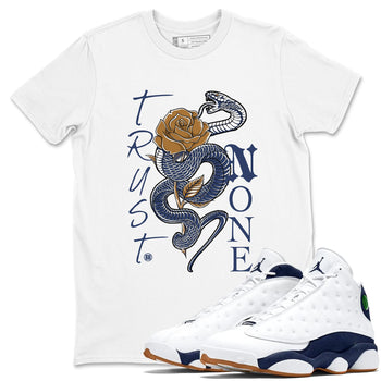 13s Midnight Navy shirts to match jordans Trust None sneaker match tees Air Jordan 13 Midnight Navy SNRT Sneaker Release Tees unisex cotton White 1 crew neck shirts