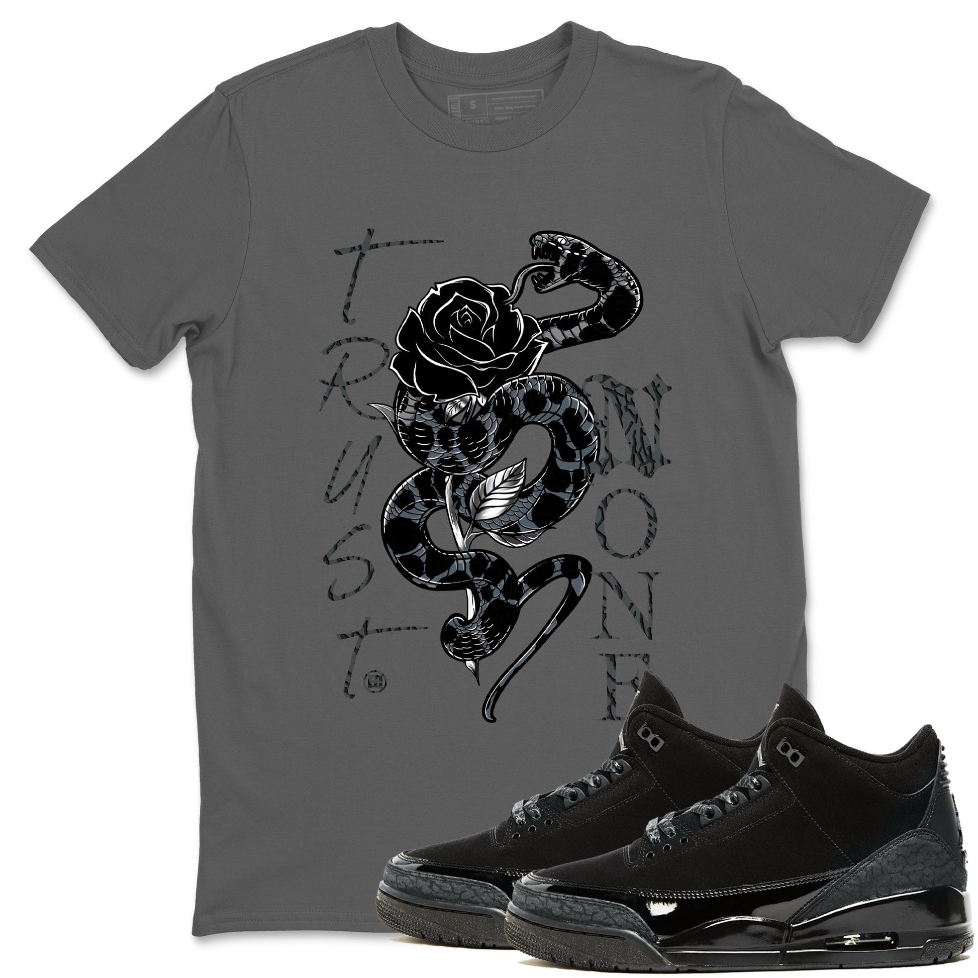 Air Jordan 3 Black Cat shirts to match jordans Trust None sneaker match tees Jordan 3 Retro Black Cat best t shirts to wear with jordans SNRT Sneaker Tees unisex cotton Cool Grey 1 shirts