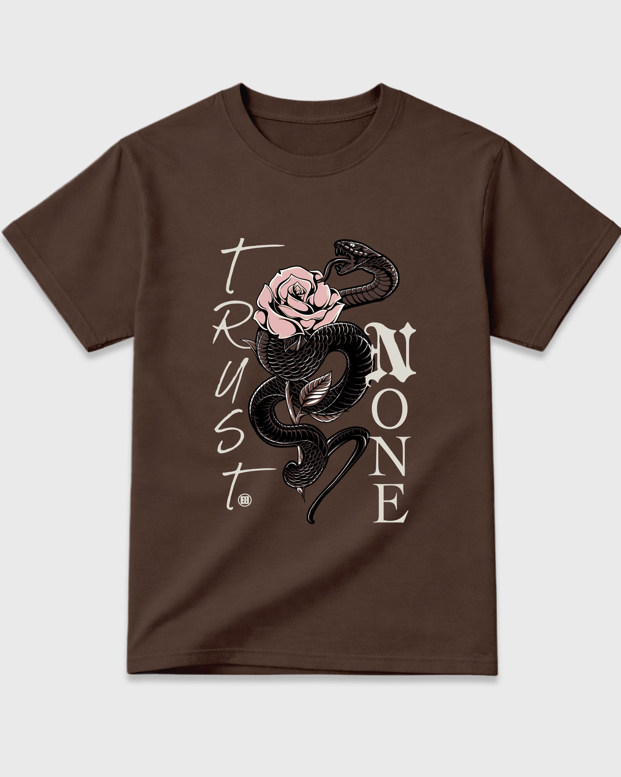 Trust None Graphic T-Shirt featuring original streetwear artwork designed to match the Air Jordan 3 Fireside. Dark Chocolate 2 Graphic T-Shirt.