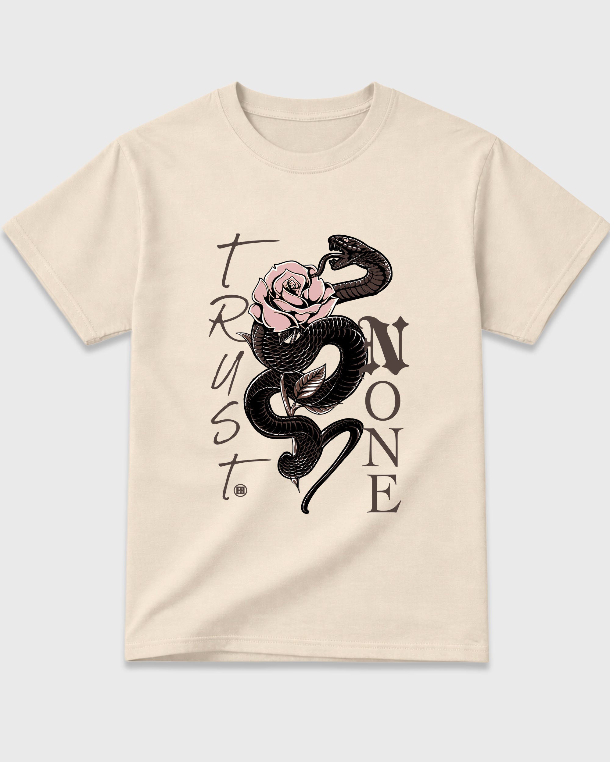 Trust None Graphic T-Shirt featuring original streetwear artwork designed to match the Air Jordan 3 Fireside. Natural 2 Graphic T-Shirt.
