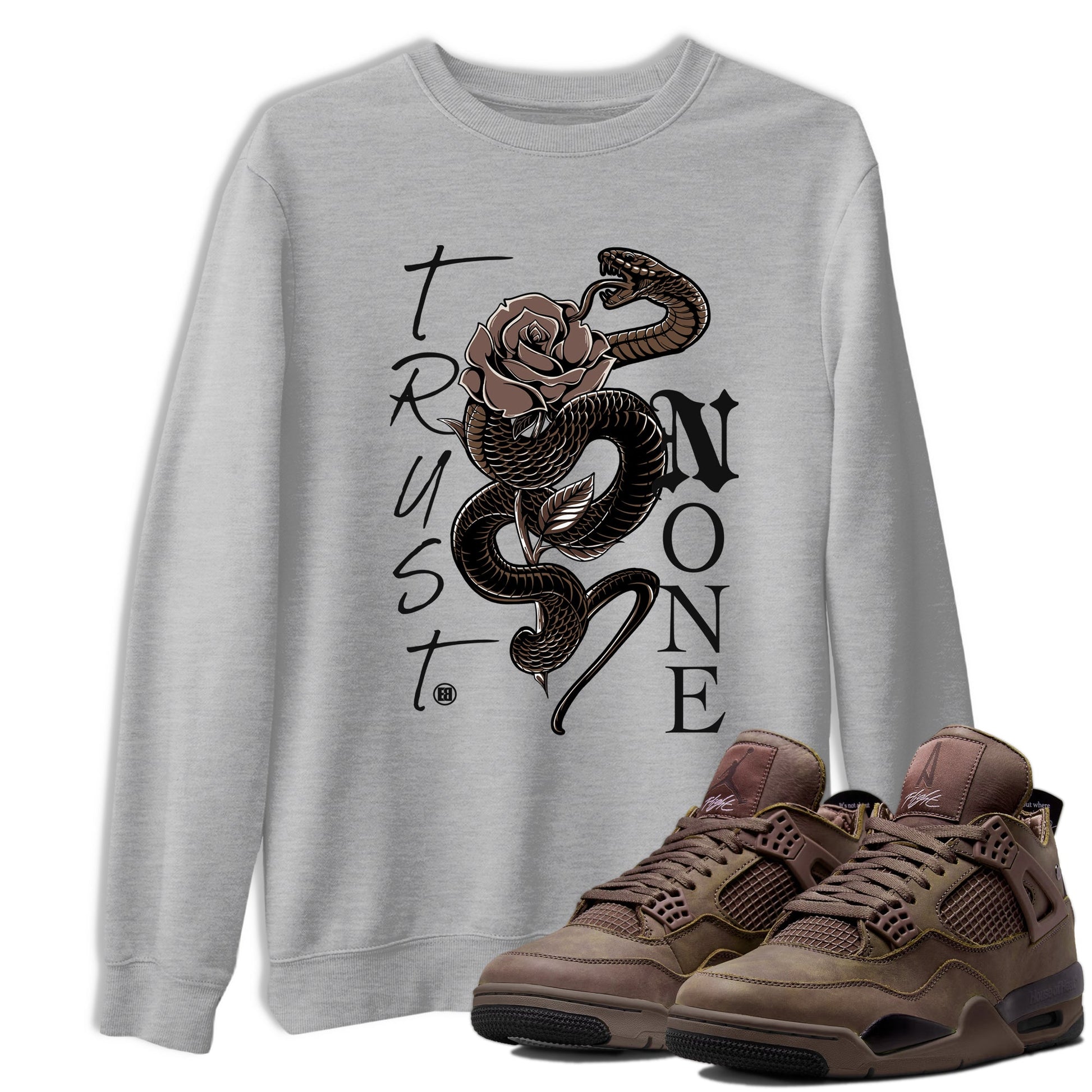 Sneaker match tees – Sneaker Tees To Match Air Jordan 4 A Ma Maniere x Dark Mocha Shoes – Trust None Tee Heather Grey 1