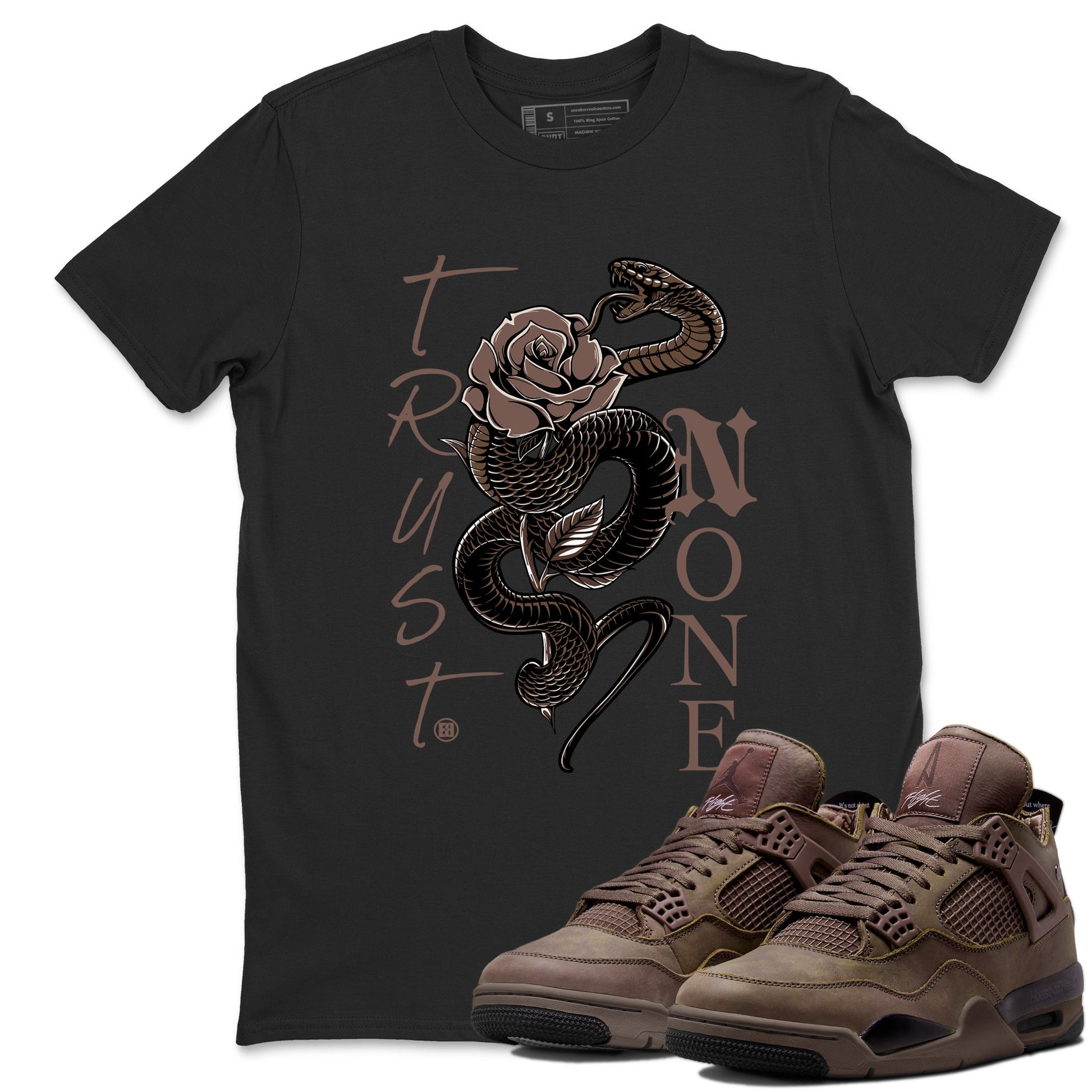 Sneaker match tees – Sneaker Tees To Match Air Jordan 4 A Ma Maniere x Dark Mocha Shoes – Trust None Tee Black 1