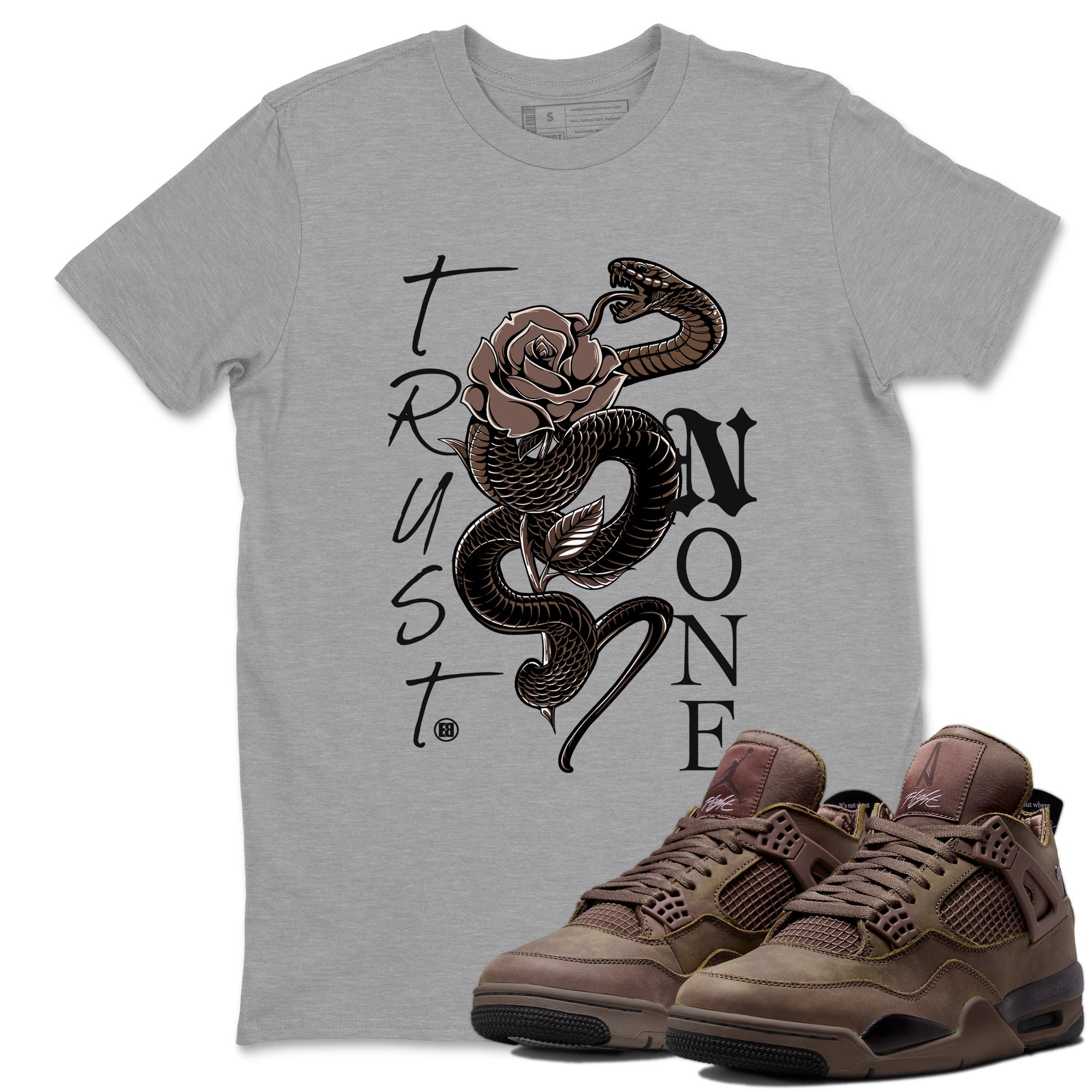 Sneaker match tees – Sneaker Tees To Match Air Jordan 4 A Ma Maniere x Dark Mocha Shoes – Trust None Tee Heather Grey 1