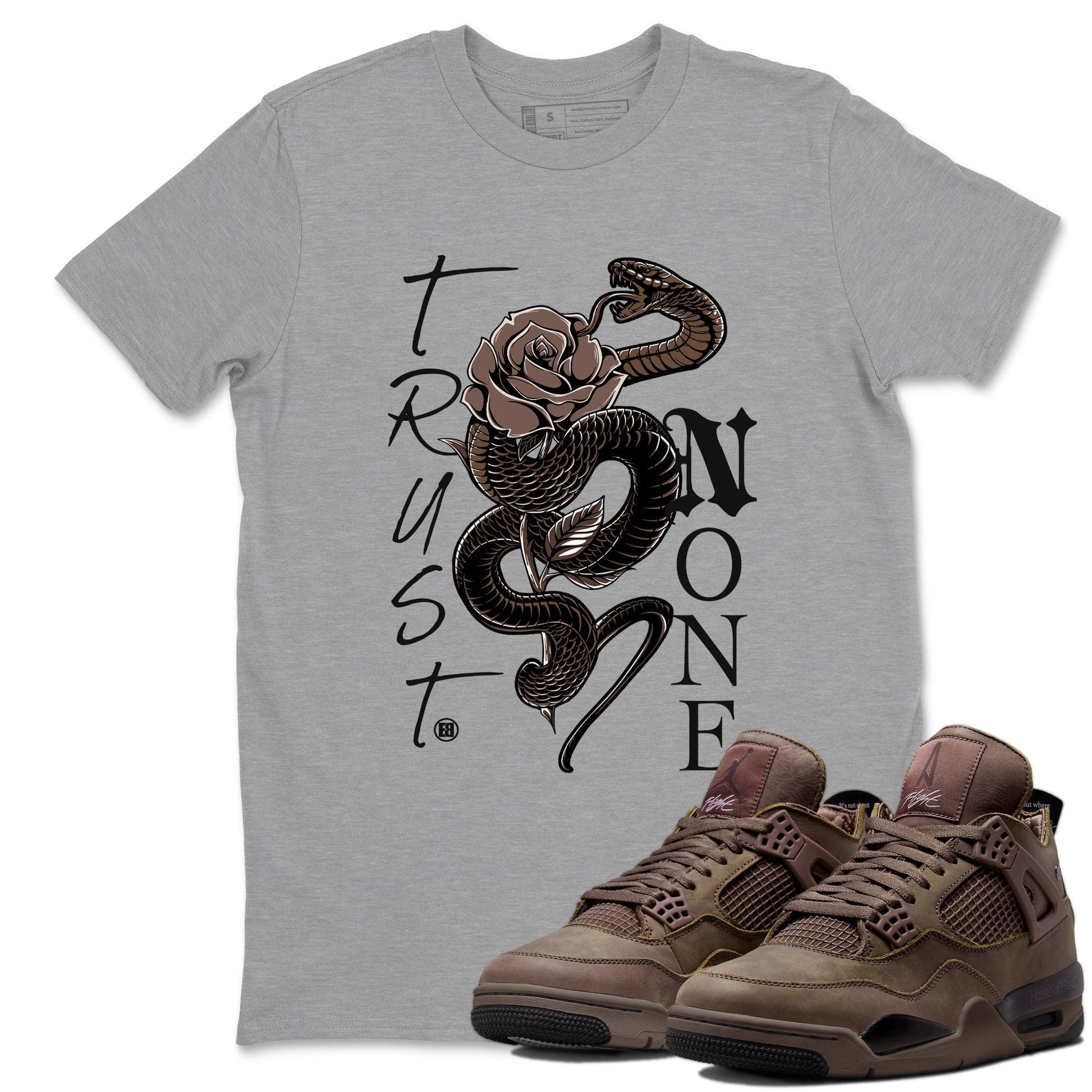 Sneaker match tees – Sneaker Tees To Match Air Jordan 4 A Ma Maniere x Dark Mocha Shoes – Trust None Tee Heather Grey 1