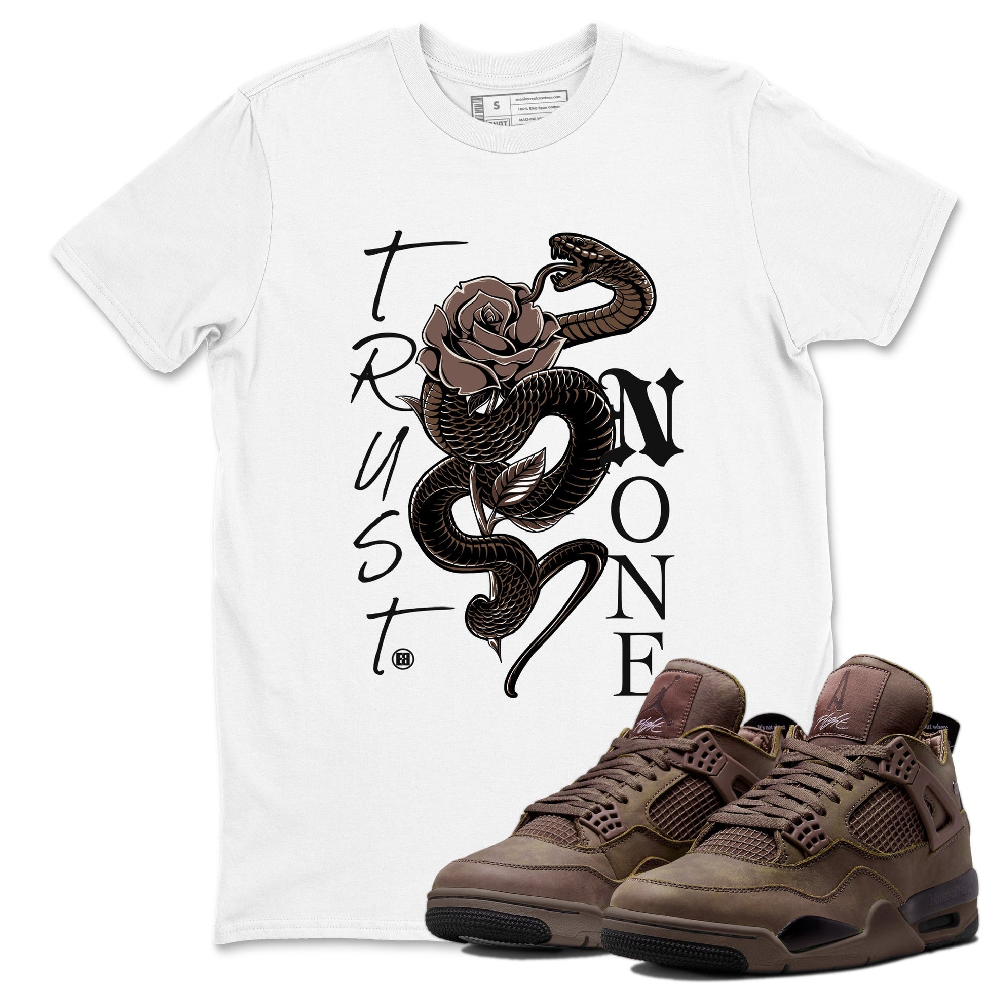 Sneaker match tees – Sneaker Tees To Match Air Jordan 4 A Ma Maniere x Dark Mocha Shoes – Trust None Tee White 1