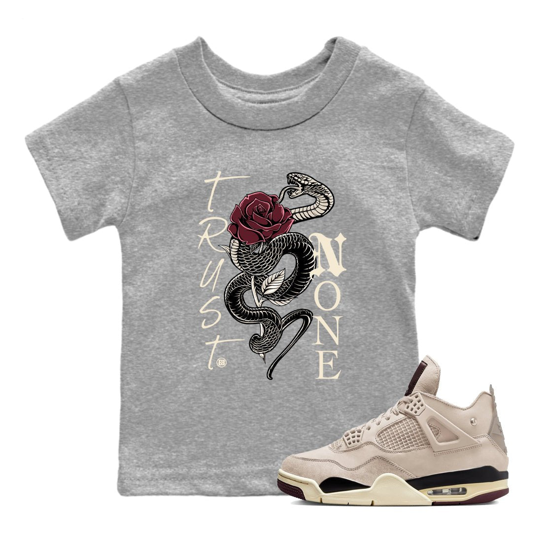 4s A Ma Maniere x Fossil Stone shirts to match jordans Trust None sneaker match tees Air Jordan 4 A Ma Maniere x Fossil Stone match shoes to clothes SNRT Sneaker Tees Youth Baby Heather Grey 1 tee
