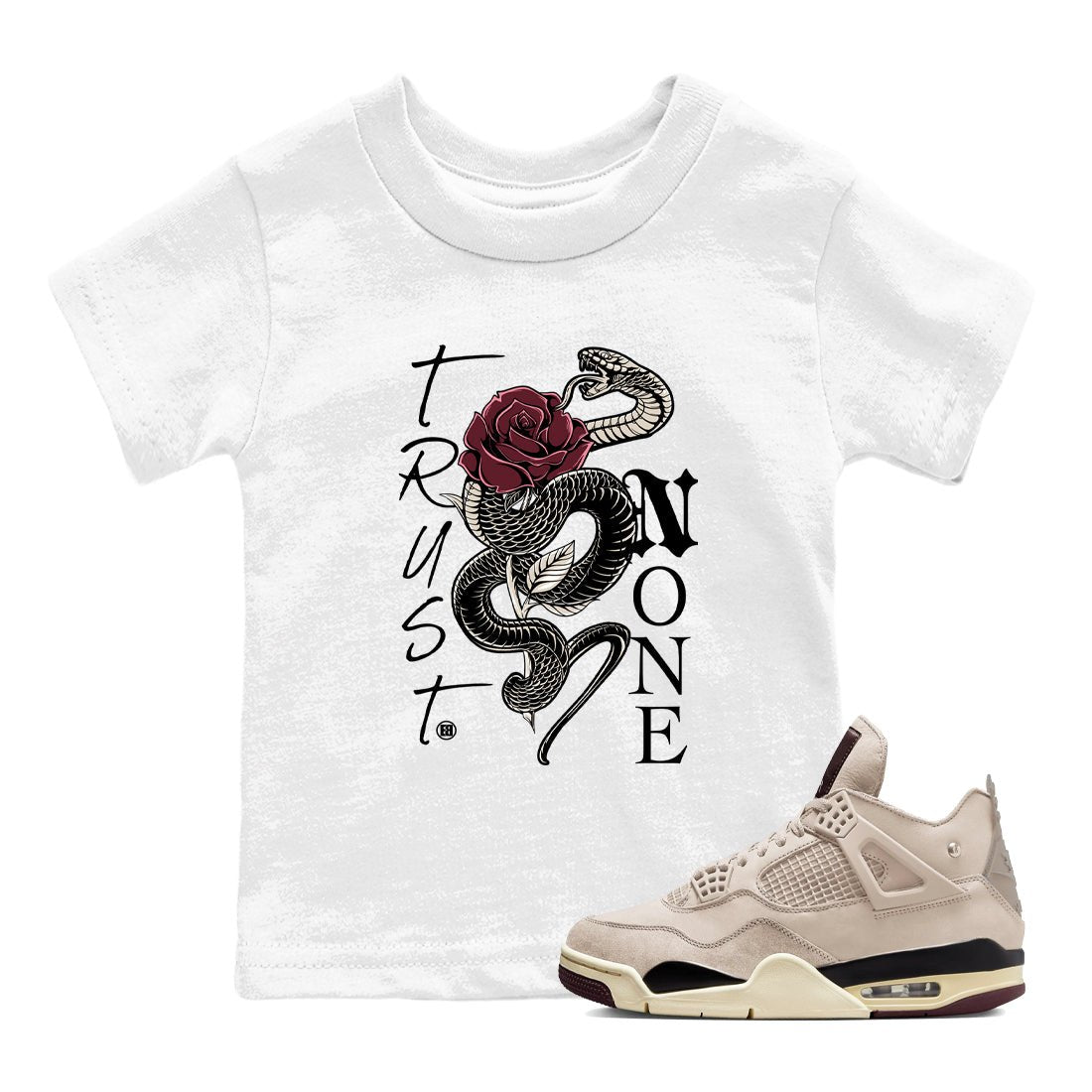 4s A Ma Maniere x Fossil Stone shirts to match jordans Trust None sneaker match tees Air Jordan 4 A Ma Maniere x Fossil Stone match shoes to clothes SNRT Sneaker Tees Youth Baby White 1 tee