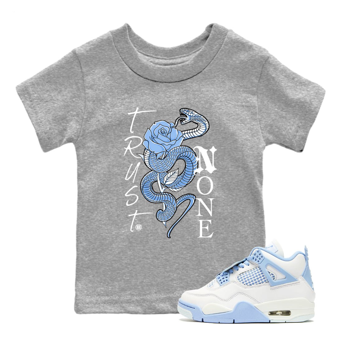 4s Forget Me Not shirts to match jordans Trust None graphic tees Air Jordan 4 Forget Me Not match shoes to clothes SNRT Sneaker Tees Youth Baby Heather Grey 1 tee