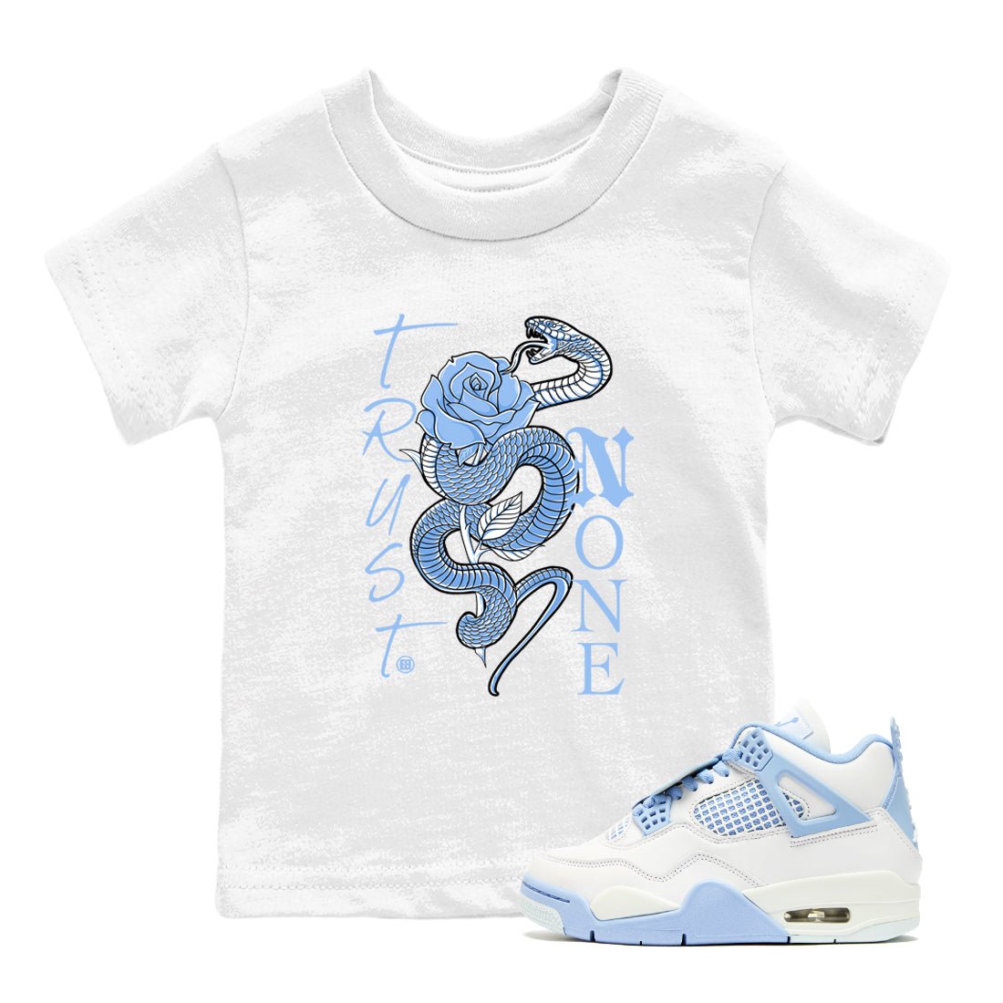 4s Forget Me Not shirts to match jordans Trust None graphic tees Air Jordan 4 Forget Me Not match shoes to clothes SNRT Sneaker Tees Youth Baby White 1 tee