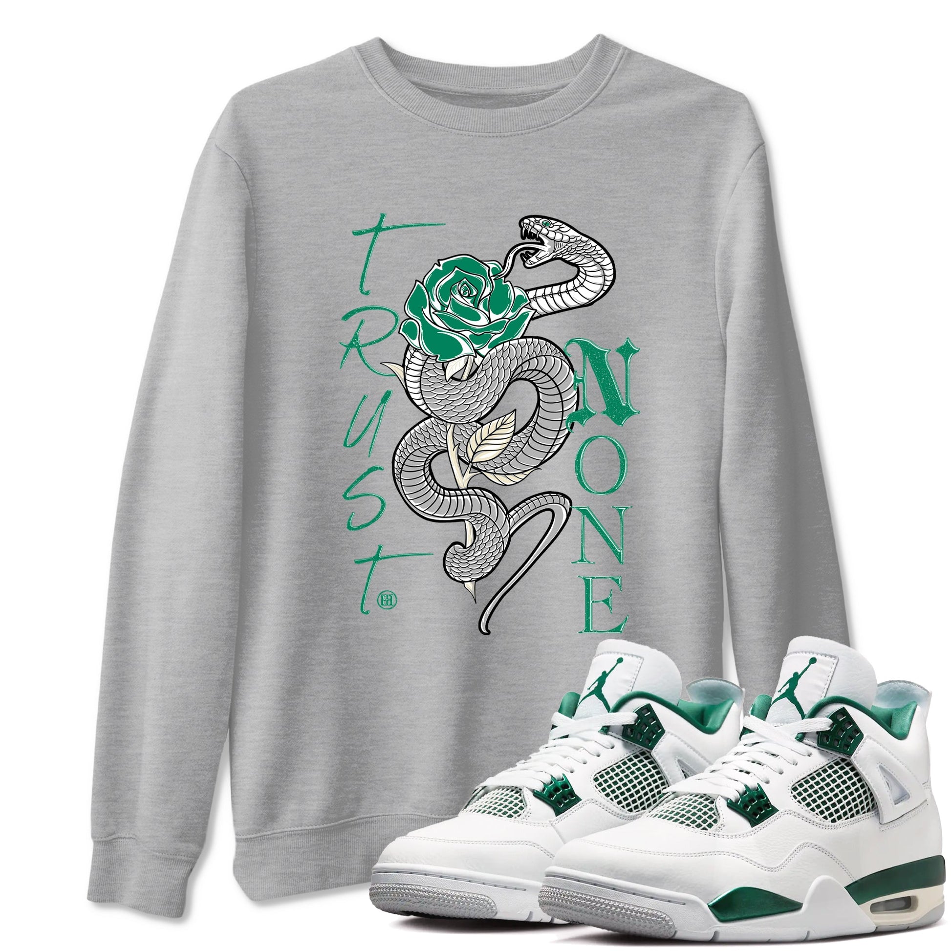 4s Oxidized Green shirts to match jordans Trust None sneaker match tees Air Jordan 4 Oxidized Green SNRT Sneaker Tees streetwear brand Heather Grey 1 unisex cotton tee