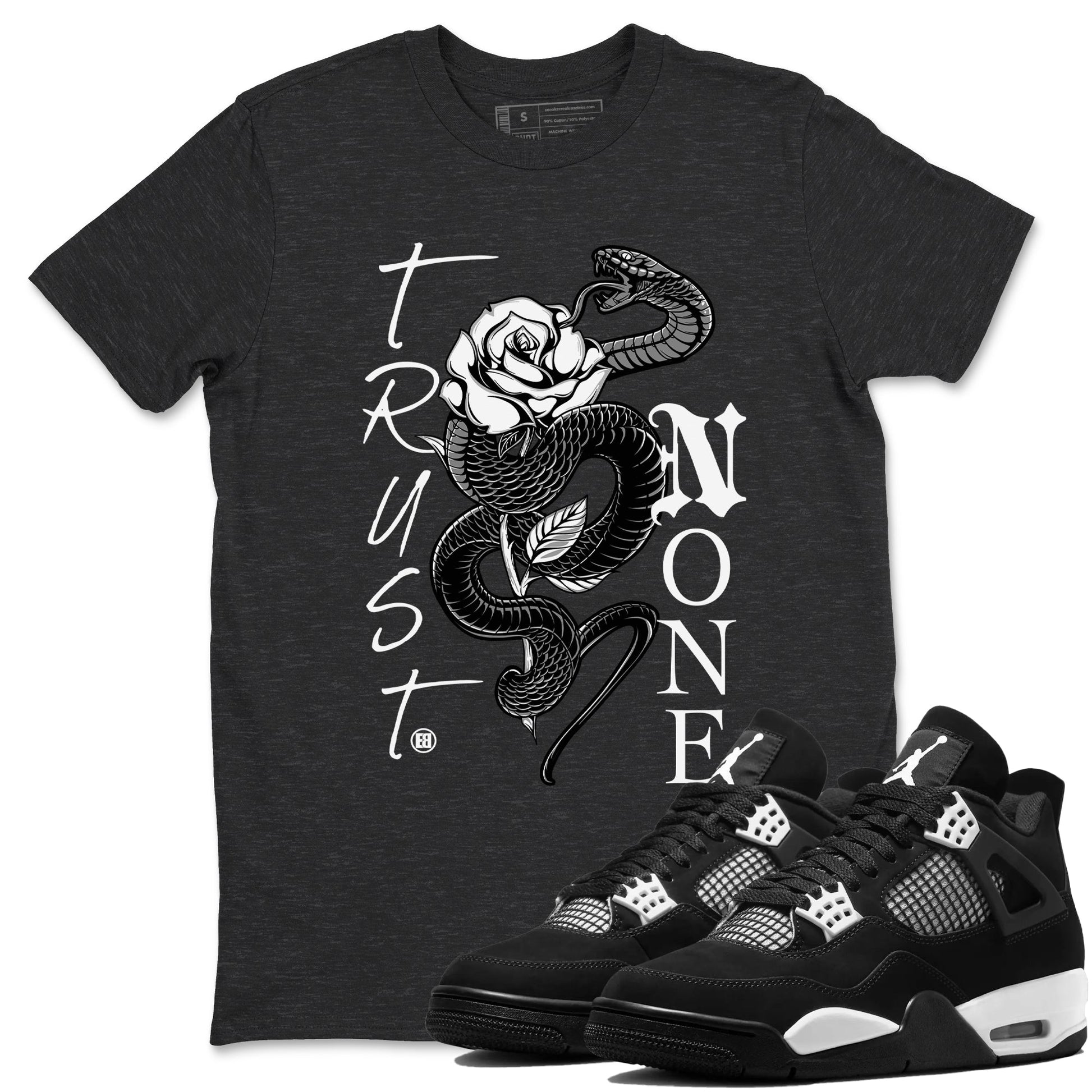 4s White Thunder shirts to match jordans Trust None sneaker match tees Air Jordan 4 Retro White Thunder SNRT Sneaker Release Tees unisex cotton Charcoal Heather 1 crew neck shirts