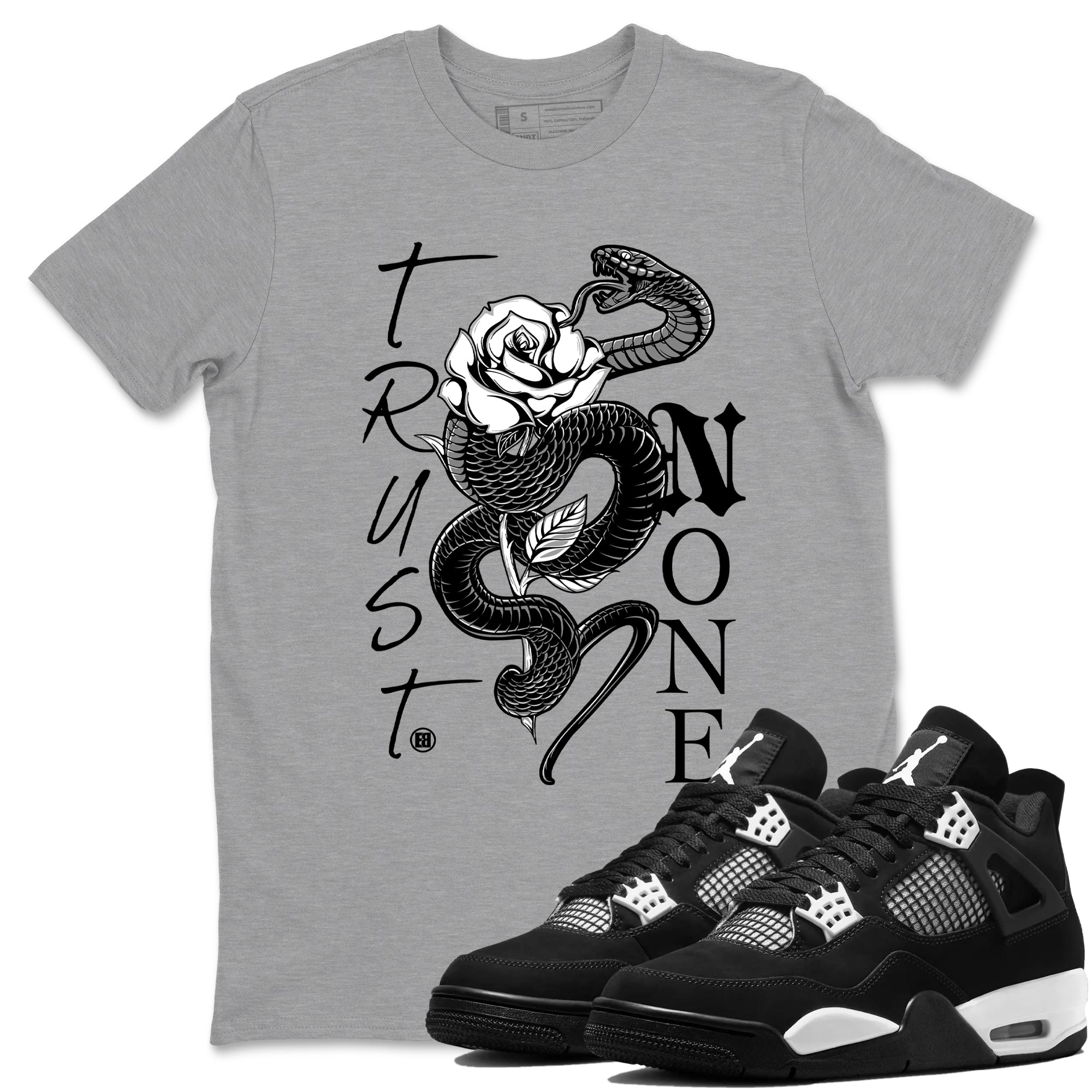 4s White Thunder shirts to match jordans Trust None sneaker match tees Air Jordan 4 Retro White Thunder SNRT Sneaker Release Tees unisex cotton Heather Grey 1 crew neck shirts