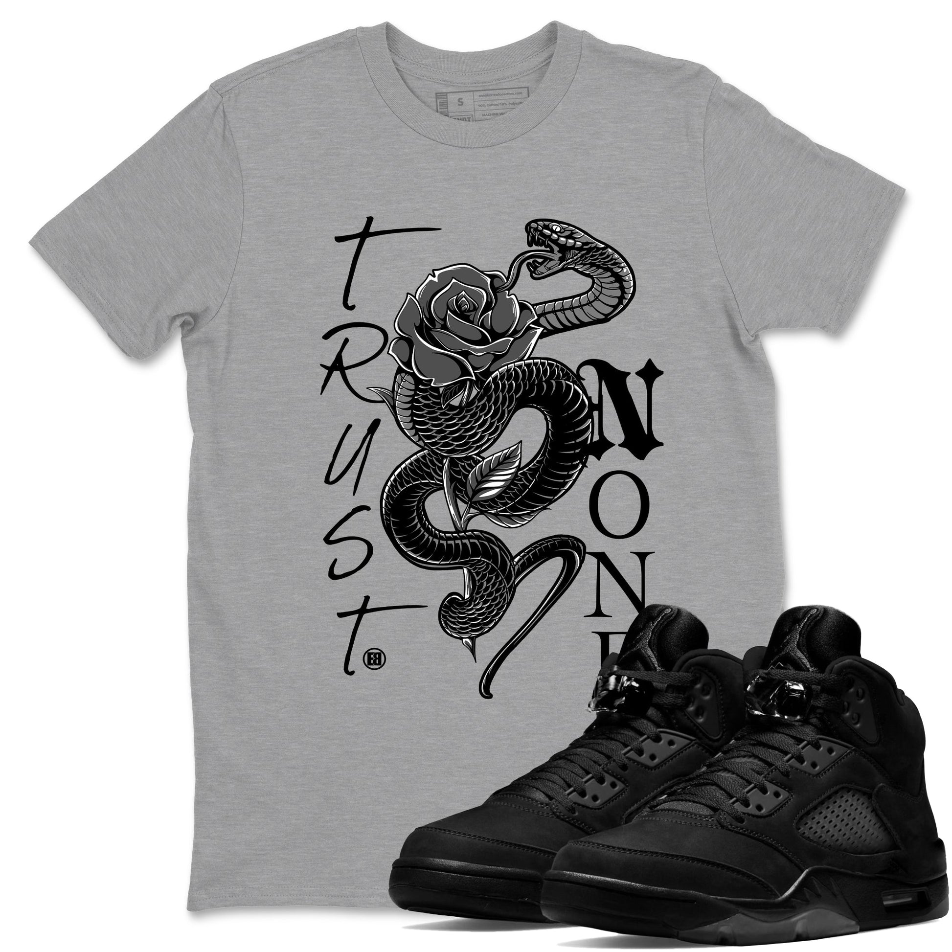 5s Black Cat shirts to match jordans Trust None sneaker match tees Air Jordan 5 Black Cat match shoes to clothes SNRT Sneaker Tees unisex cotton Heather Grey 1 shirts