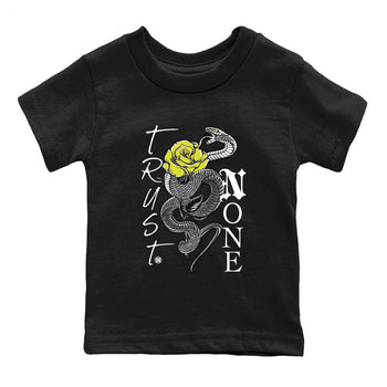 Trust None baby and kids t-shirt crafted for little sneakerheads to shine with the Air Max 90 Cyber sneakers, displayed in Black 2.