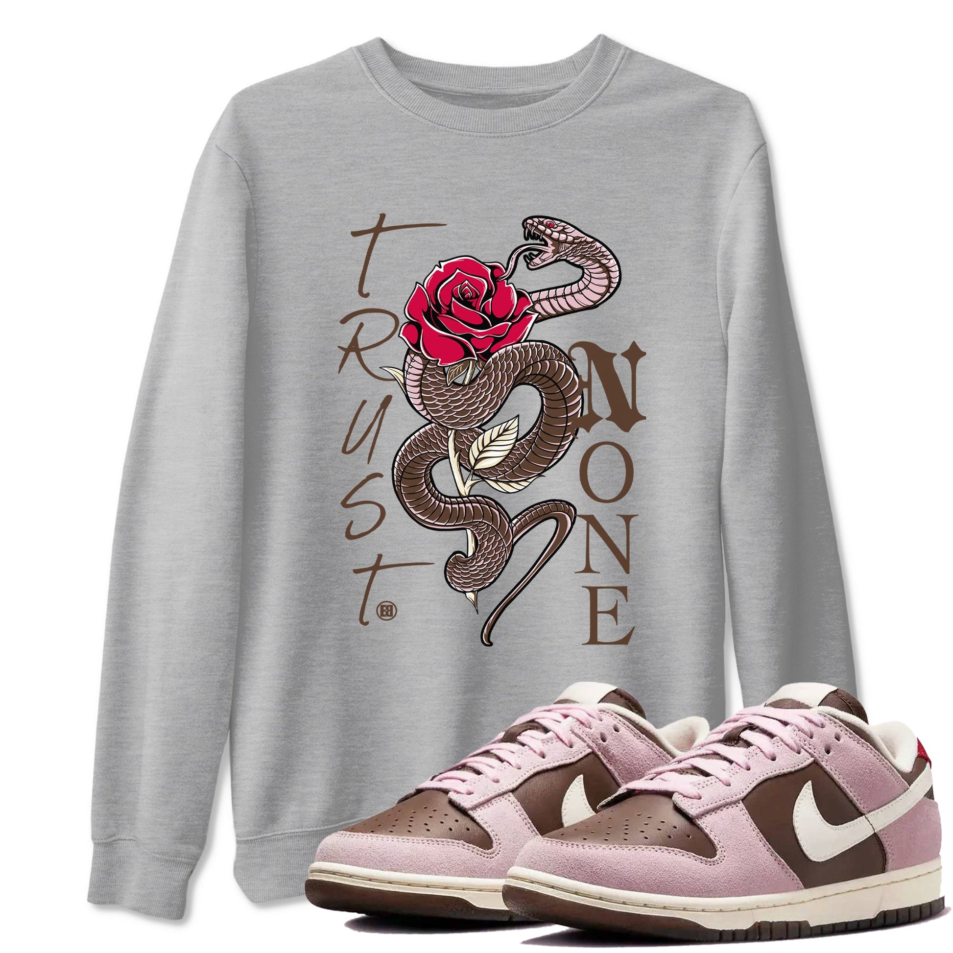 Dunk Cacao Wow And Pink Foam shirts to match jordans Trust None sneaker match tees Dunk Cacao Wow And Pink Foam SNRT Sneaker Tees streetwear brand Heather Grey 1 unisex cotton tee