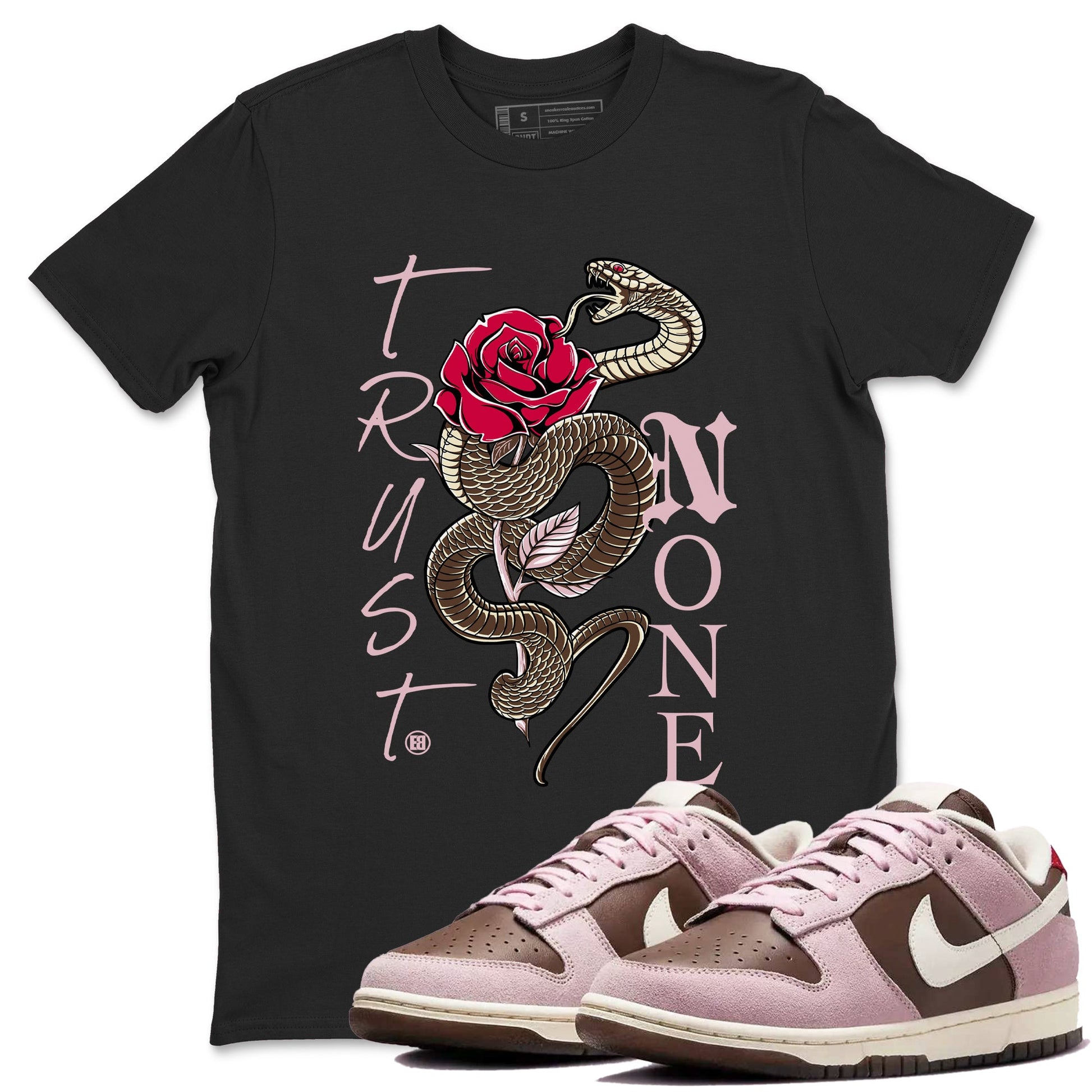 Dunk Cacao Wow And Pink Foam shirts to match jordans Trust None sneaker match tees Dunk Cacao Wow And Pink Foam SNRT Sneaker Tees streetwear brand Black 1 unisex cotton tee