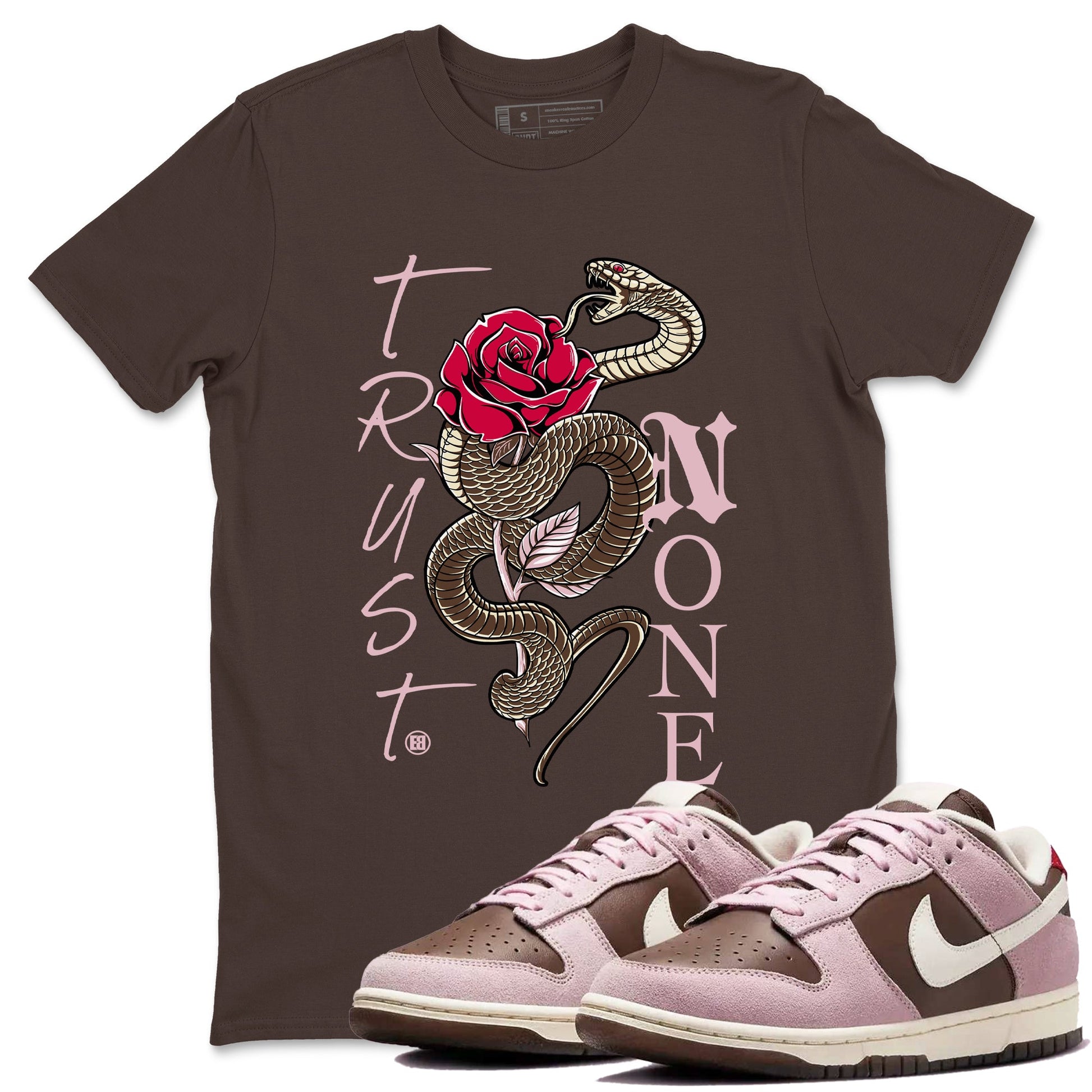 Dunk Cacao Wow And Pink Foam shirts to match jordans Trust None sneaker match tees Dunk Cacao Wow And Pink Foam SNRT Sneaker Tees streetwear brand Dark Chocolate 1 unisex cotton tee