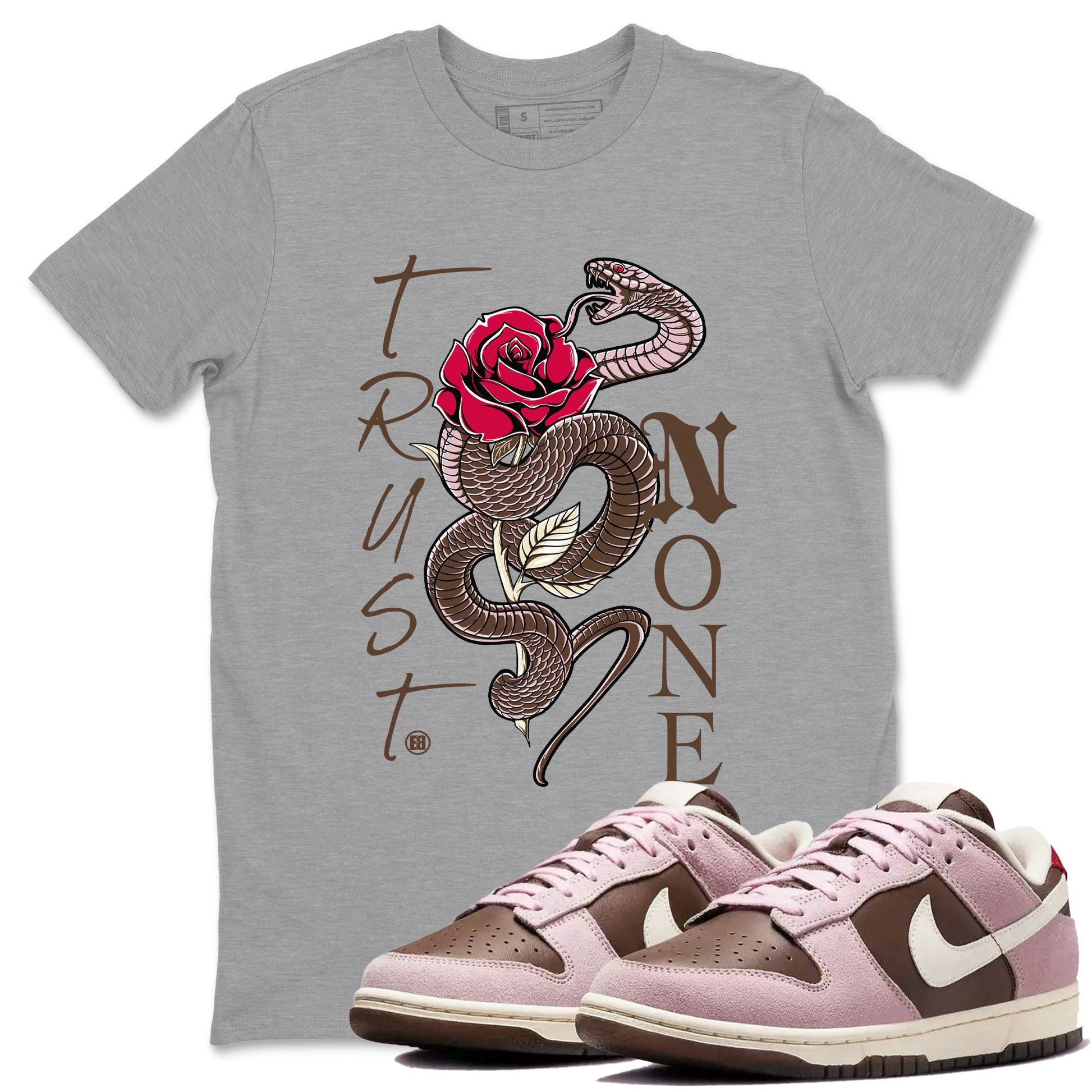 Dunk Cacao Wow And Pink Foam shirts to match jordans Trust None sneaker match tees Dunk Cacao Wow And Pink Foam SNRT Sneaker Tees streetwear brand Heather Grey 1 unisex cotton tee