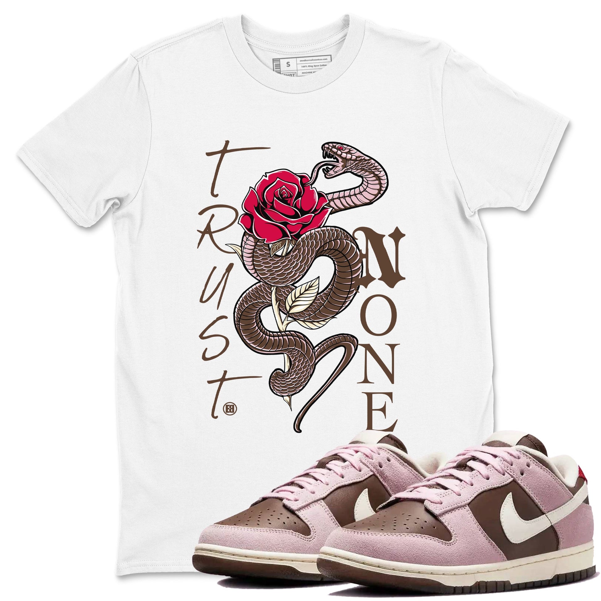 Dunk Cacao Wow And Pink Foam shirts to match jordans Trust None sneaker match tees Dunk Cacao Wow And Pink Foam SNRT Sneaker Tees streetwear brand White 1 unisex cotton tee