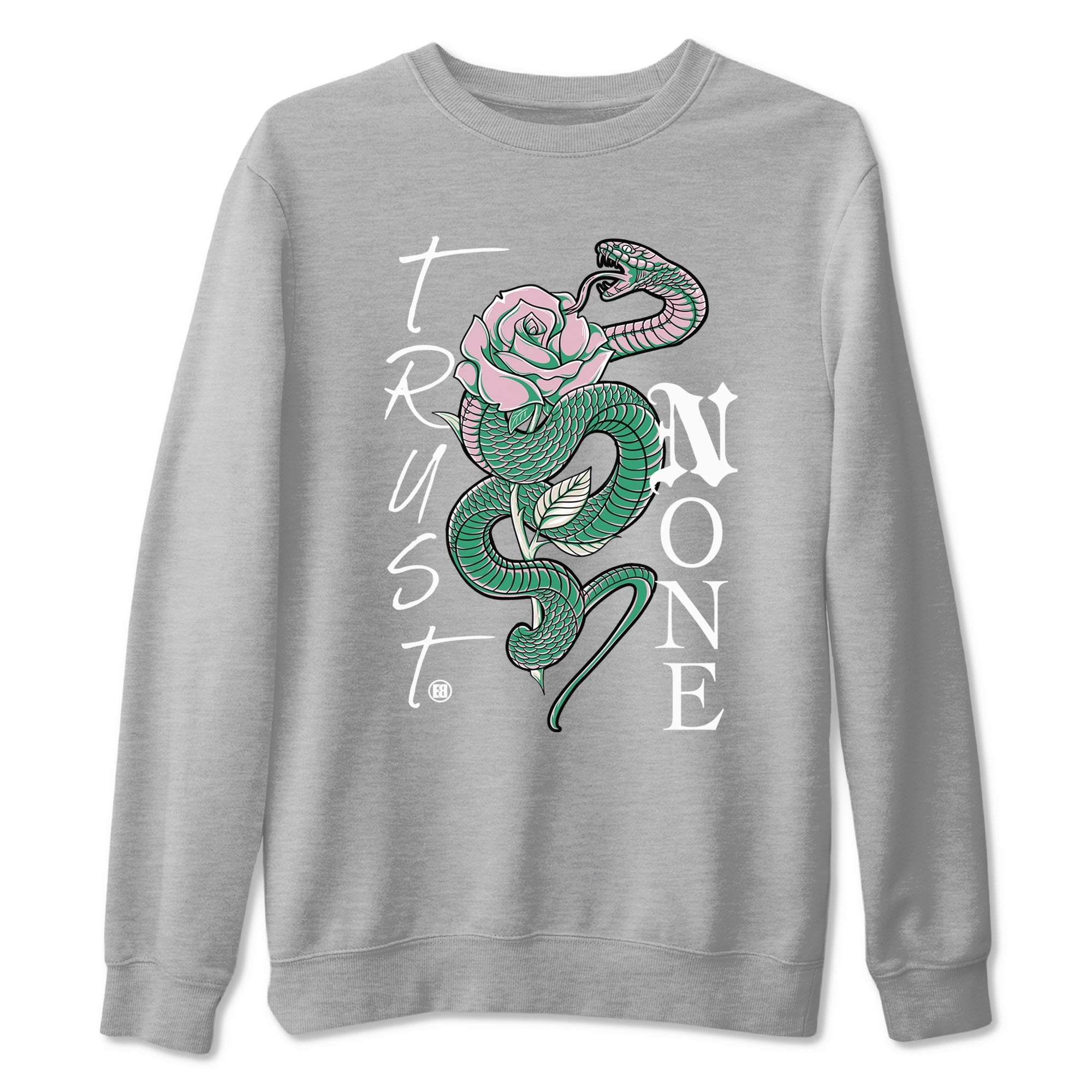 Dunk Low Medium Soft Pink Malachite shirt to match jordans Trust None sneaker tees Dunks Medium Soft Pink Malachite Streetwear Brand SNRT Sneaker Release Tees unisex cotton Heather Grey 2 crew neck shirt