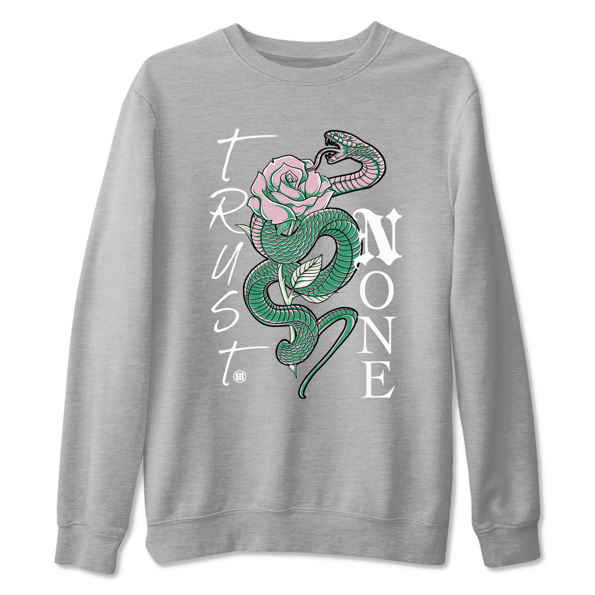 Dunk Low Medium Soft Pink Malachite shirt to match jordans Trust None sneaker tees Dunks Medium Soft Pink Malachite Streetwear Brand SNRT Sneaker Release Tees unisex cotton Heather Grey 2 crew neck shirt