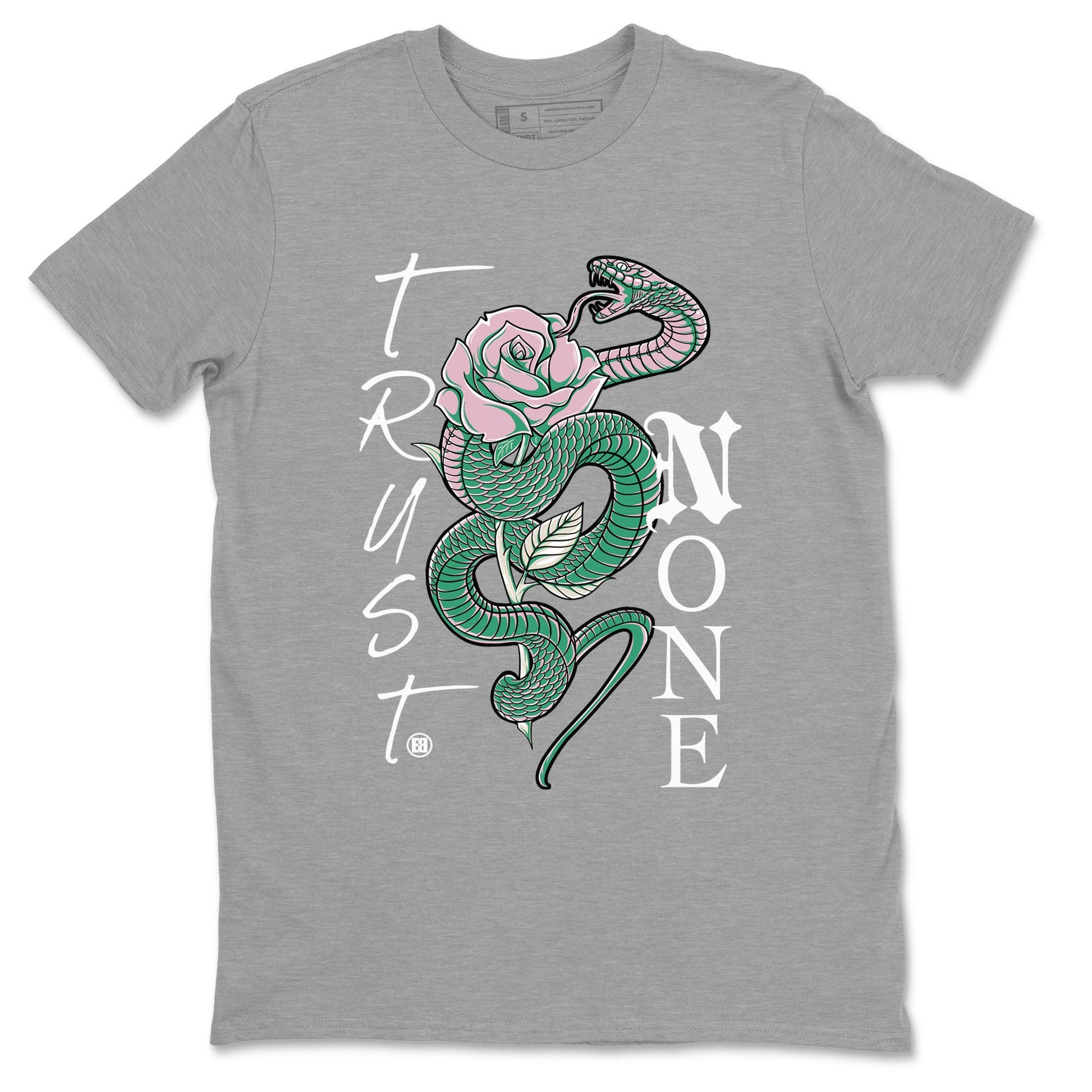 Dunk Low Medium Soft Pink Malachite shirt to match jordans Trust None sneaker tees Dunks Medium Soft Pink Malachite Streetwear Brand SNRT Sneaker Release Tees unisex cotton Heather Grey 2 crew neck shirt