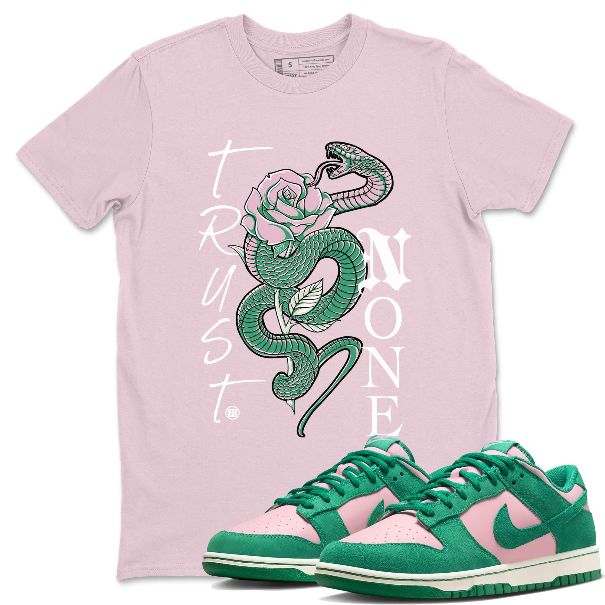 Dunk Low Medium Soft Pink Malachite shirt to match jordans Trust None sneaker tees Dunks Medium Soft Pink Malachite Streetwear Brand SNRT Sneaker Release Tees unisex cotton Pink 1 crew neck shirt